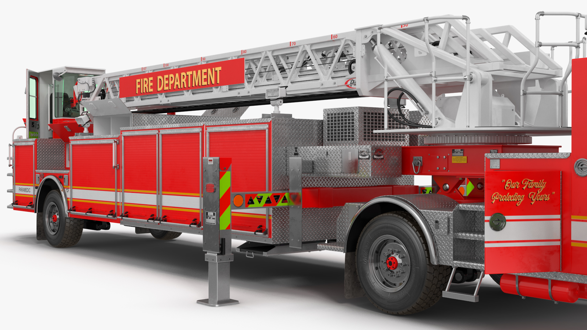3D model Velocity Ascendant 107 Heavy Duty Tiller Aerial Ladder Red Rigged