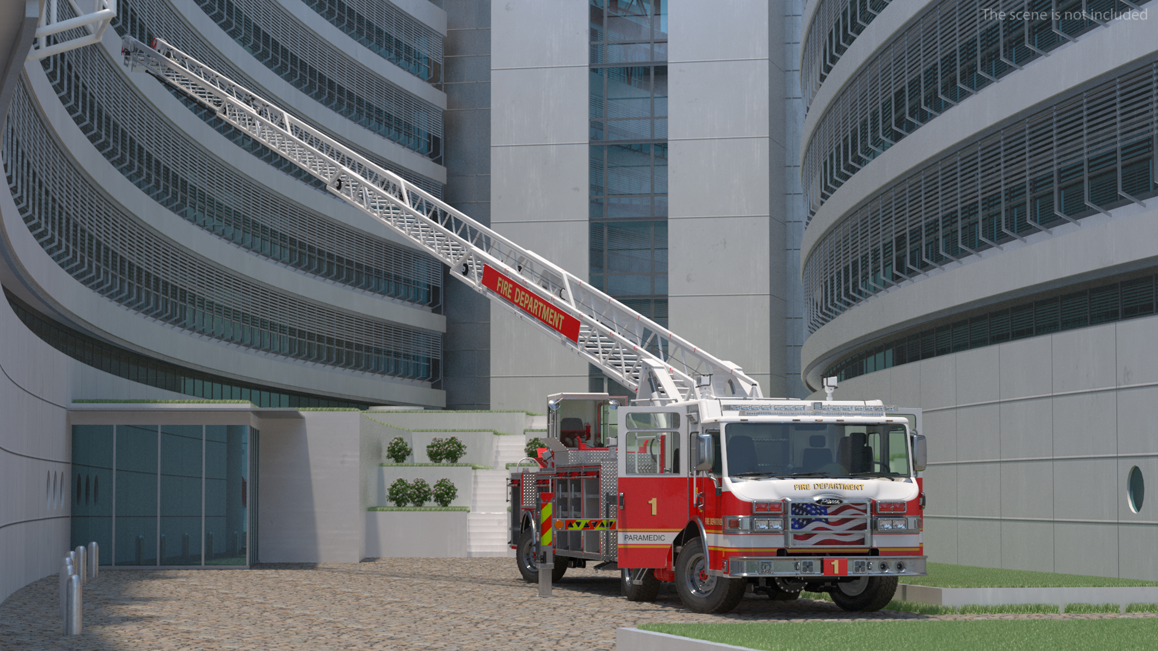 3D model Velocity Ascendant 107 Heavy Duty Tiller Aerial Ladder Red Rigged