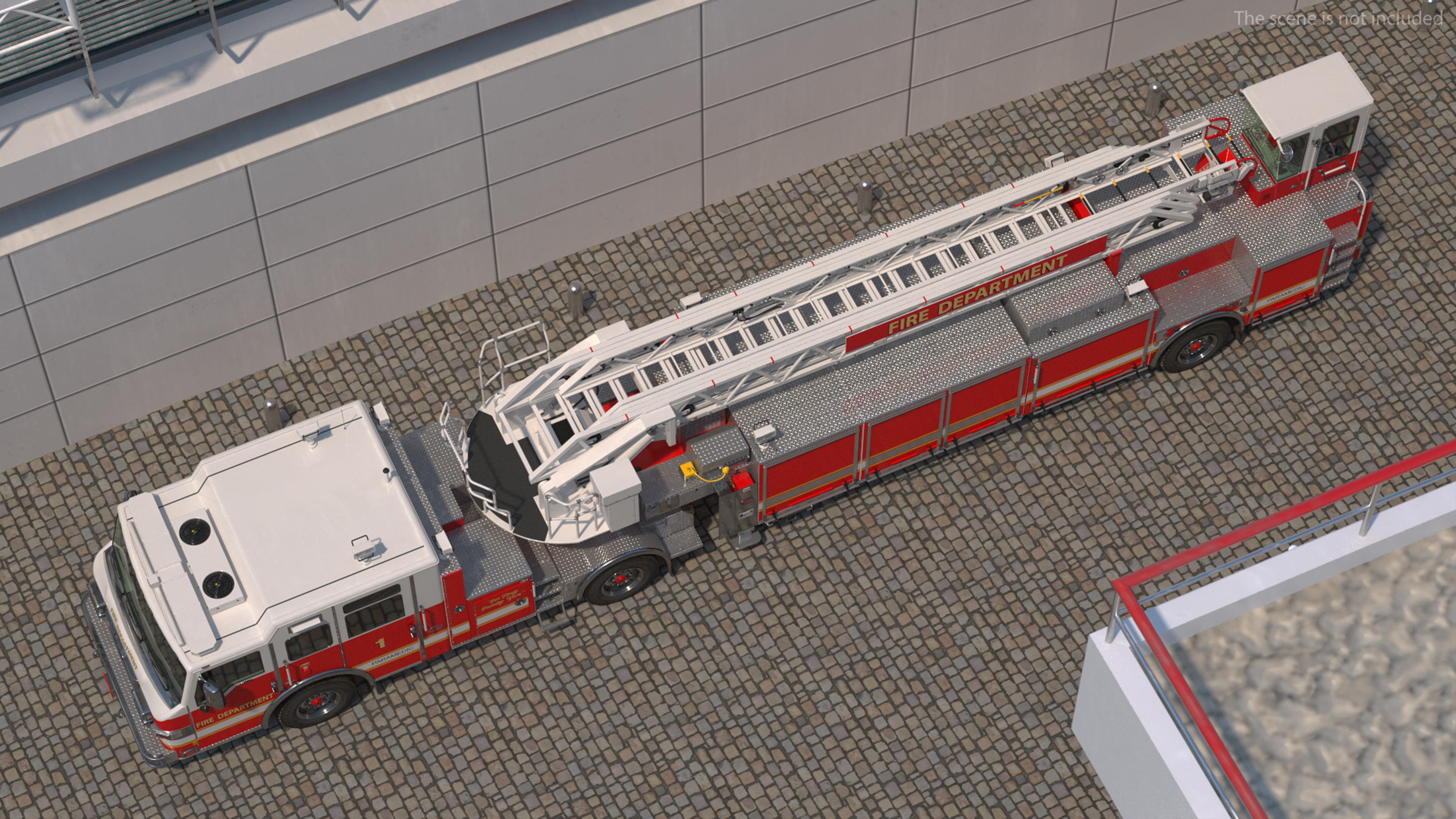 3D model Velocity Ascendant 107 Heavy Duty Tiller Aerial Ladder Red Rigged
