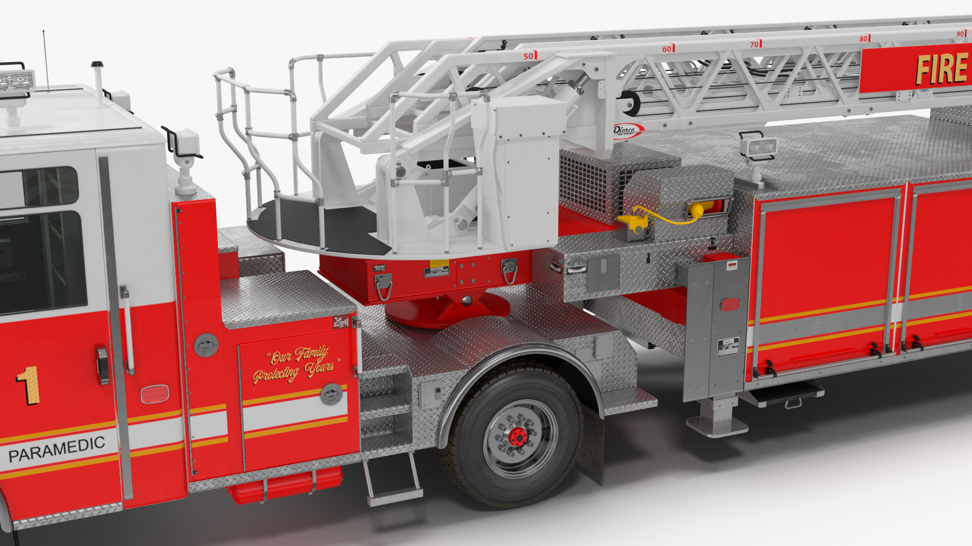 3D model Velocity Ascendant 107 Heavy Duty Tiller Aerial Ladder Red Rigged