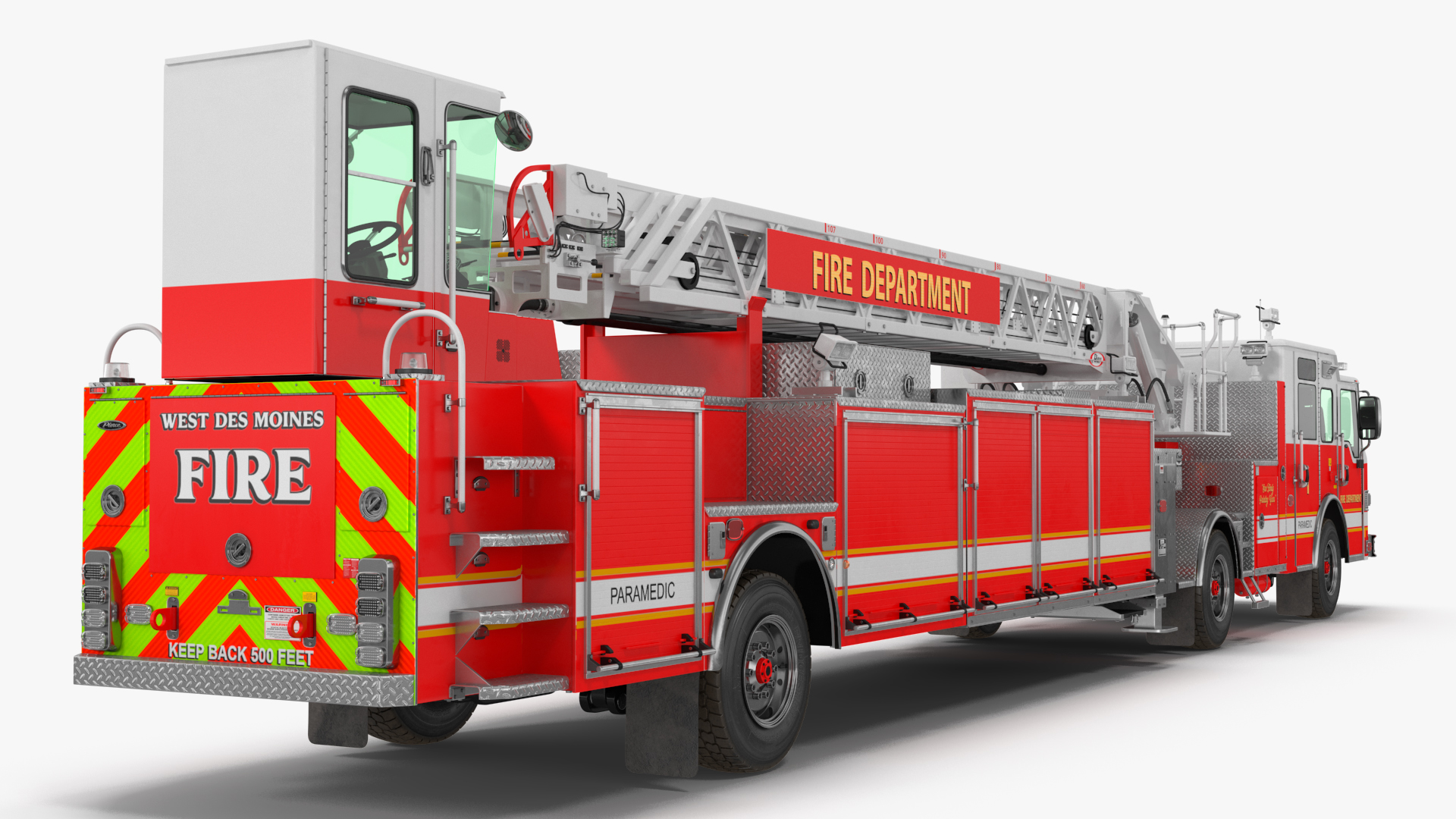 3D model Velocity Ascendant 107 Heavy Duty Tiller Aerial Ladder Red Rigged
