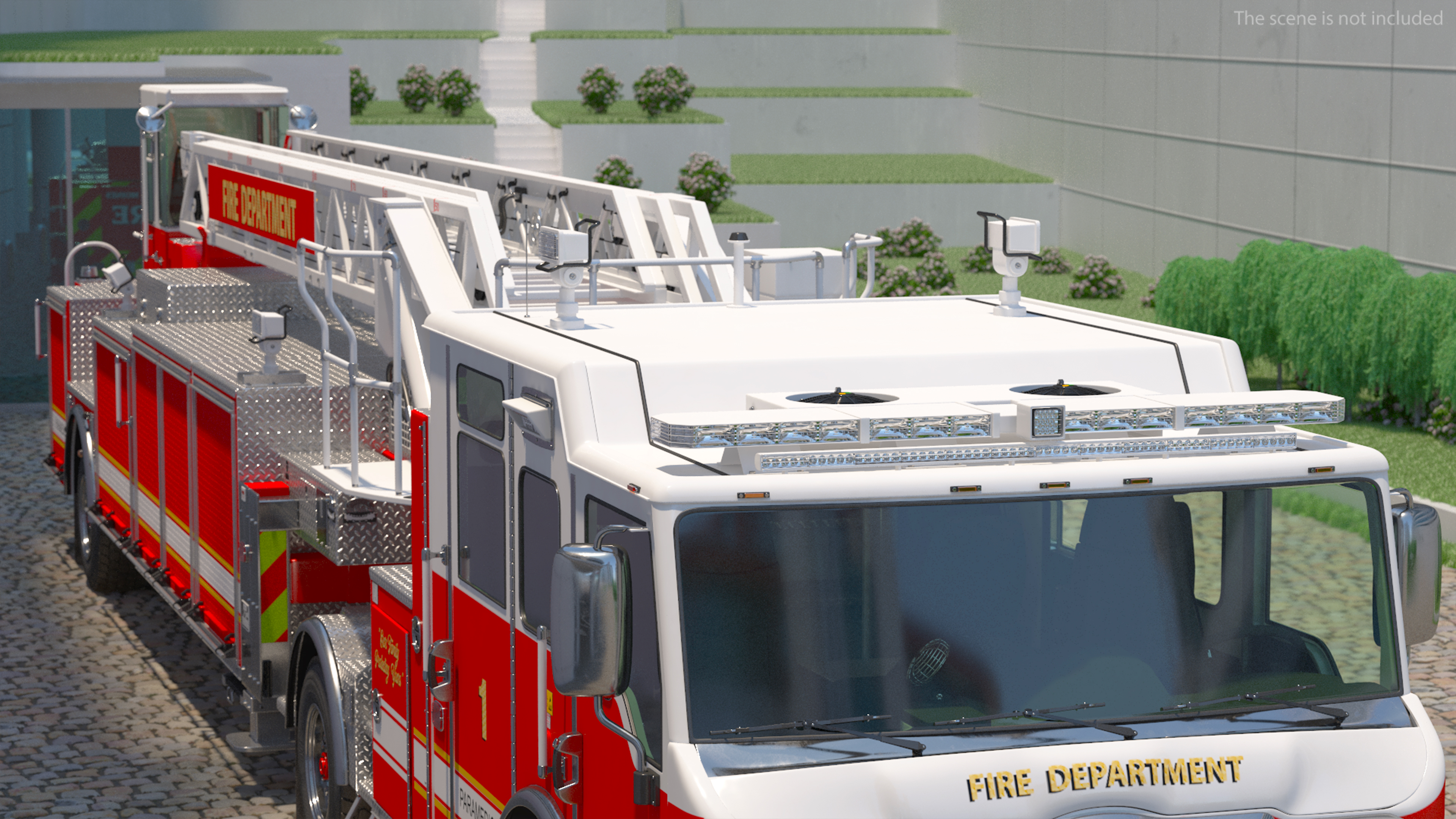 3D model Velocity Ascendant 107 Heavy Duty Tiller Aerial Ladder Red Rigged