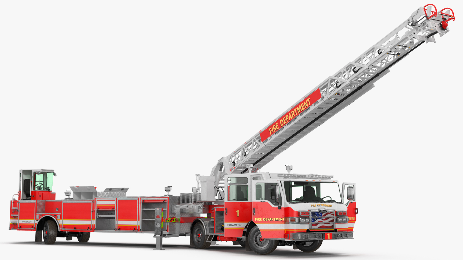 3D model Velocity Ascendant 107 Heavy Duty Tiller Aerial Ladder Red Rigged