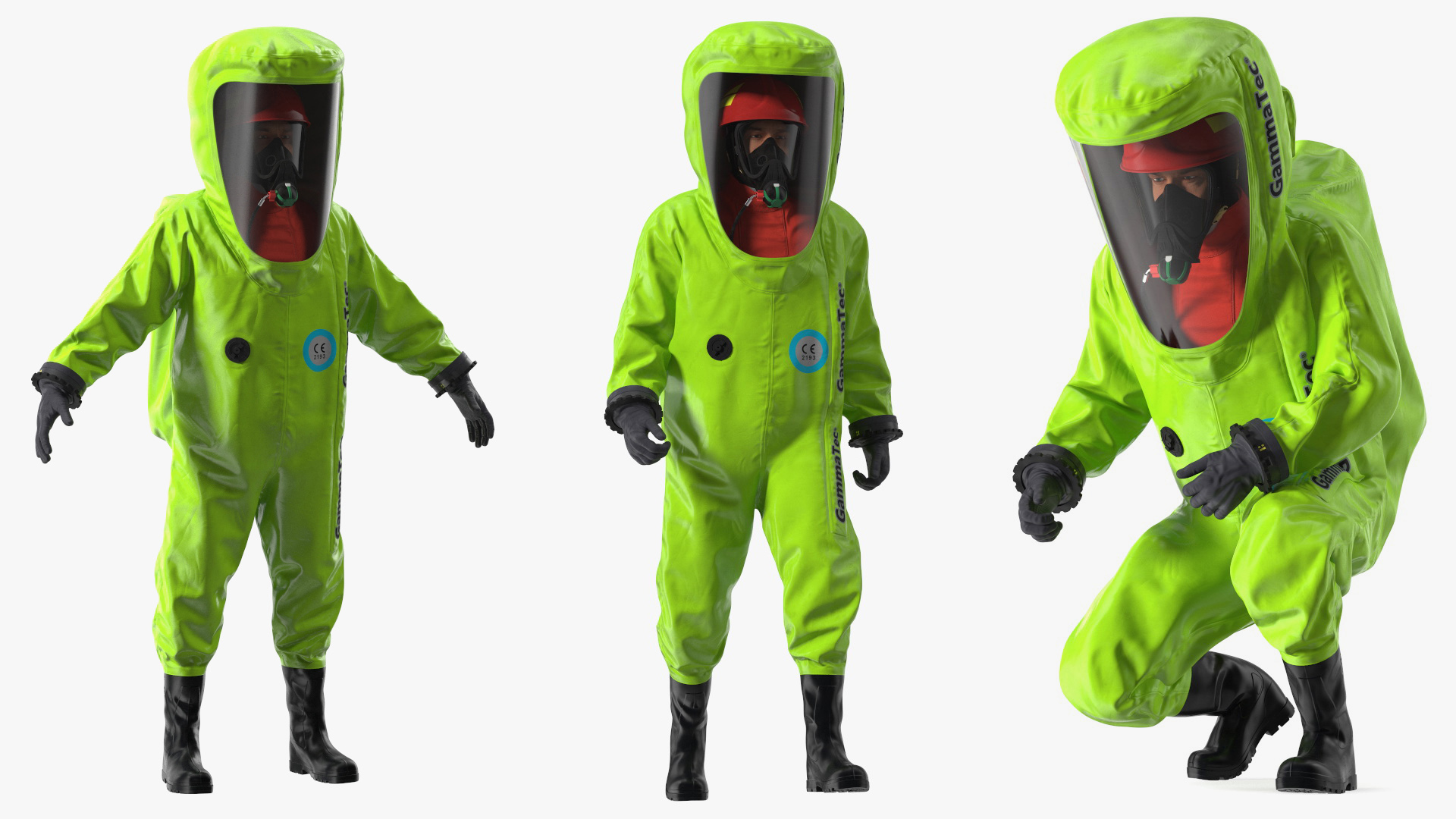 3D Heavy Duty Chemical Protective Suit Green Rigged model