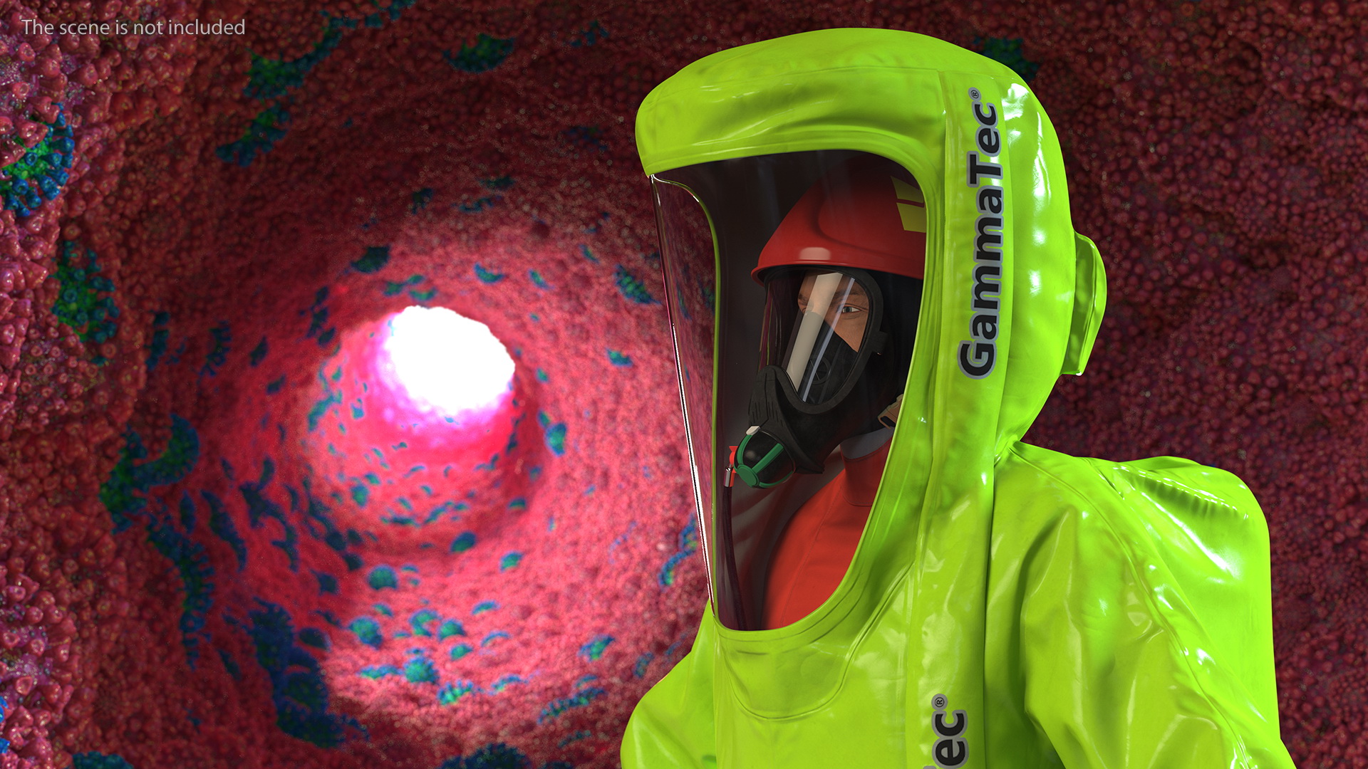 3D Heavy Duty Chemical Protective Suit Green Rigged model