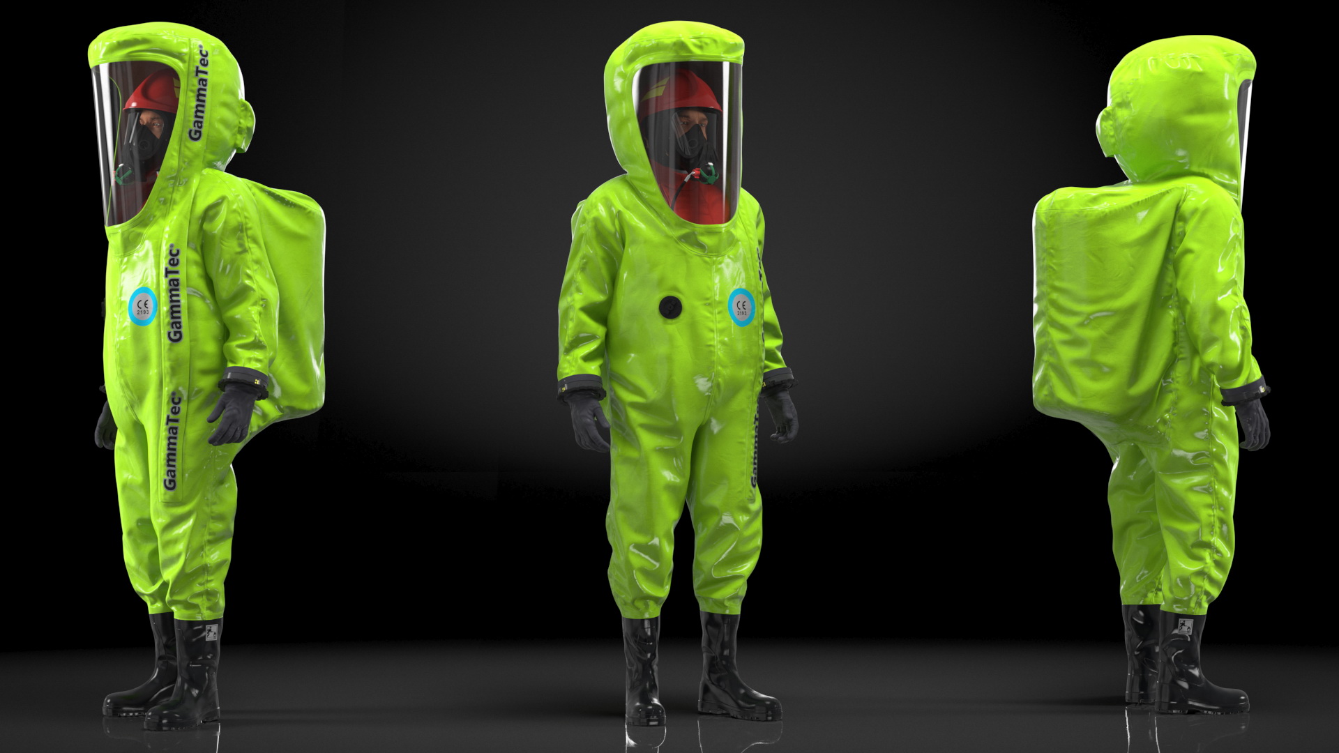3D Heavy Duty Chemical Protective Suit Green Rigged model