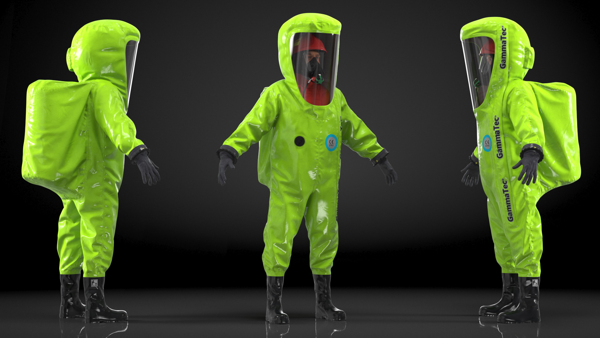 3D Heavy Duty Chemical Protective Suit Green Rigged model