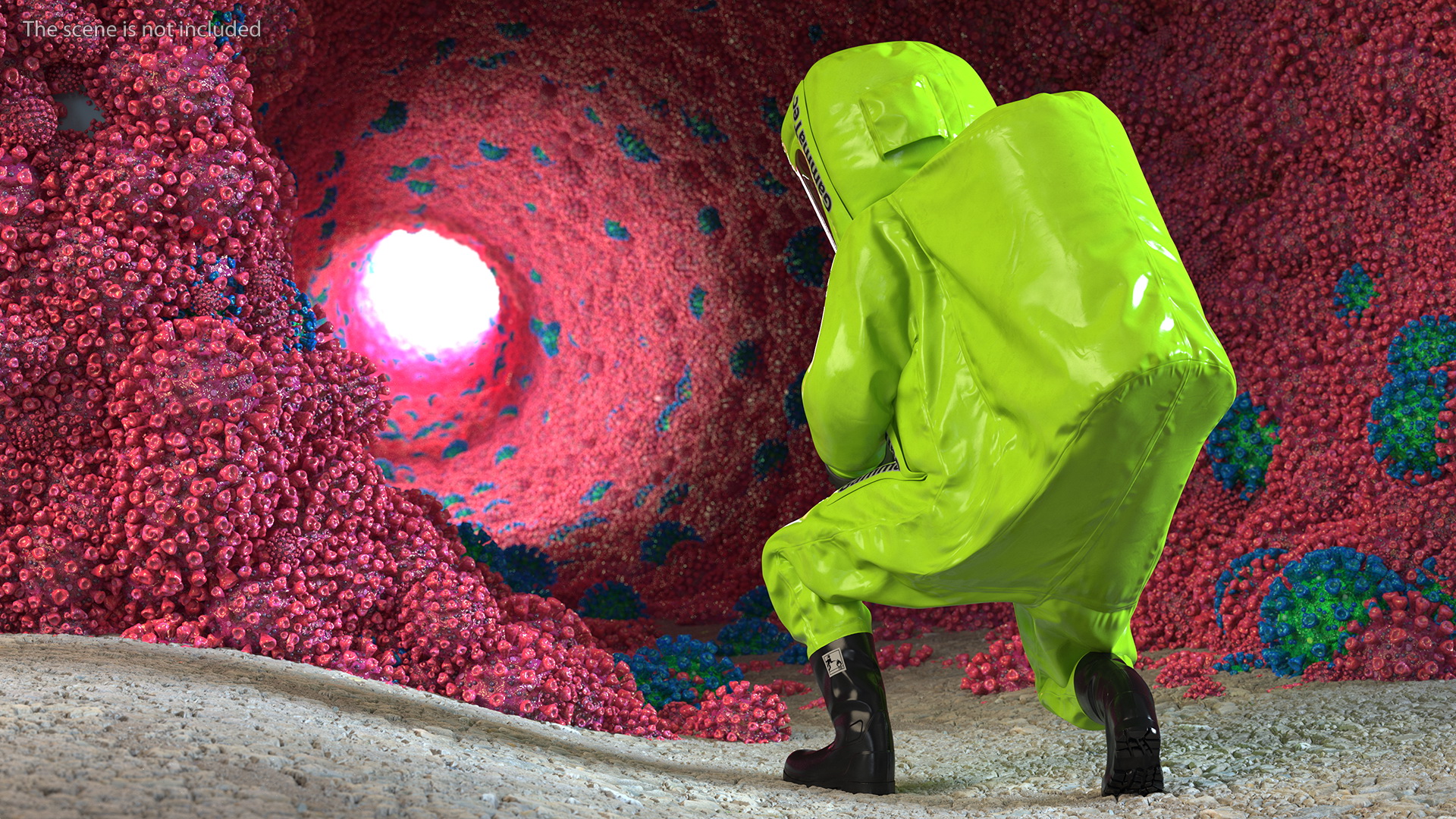 3D Heavy Duty Chemical Protective Suit Green Rigged model