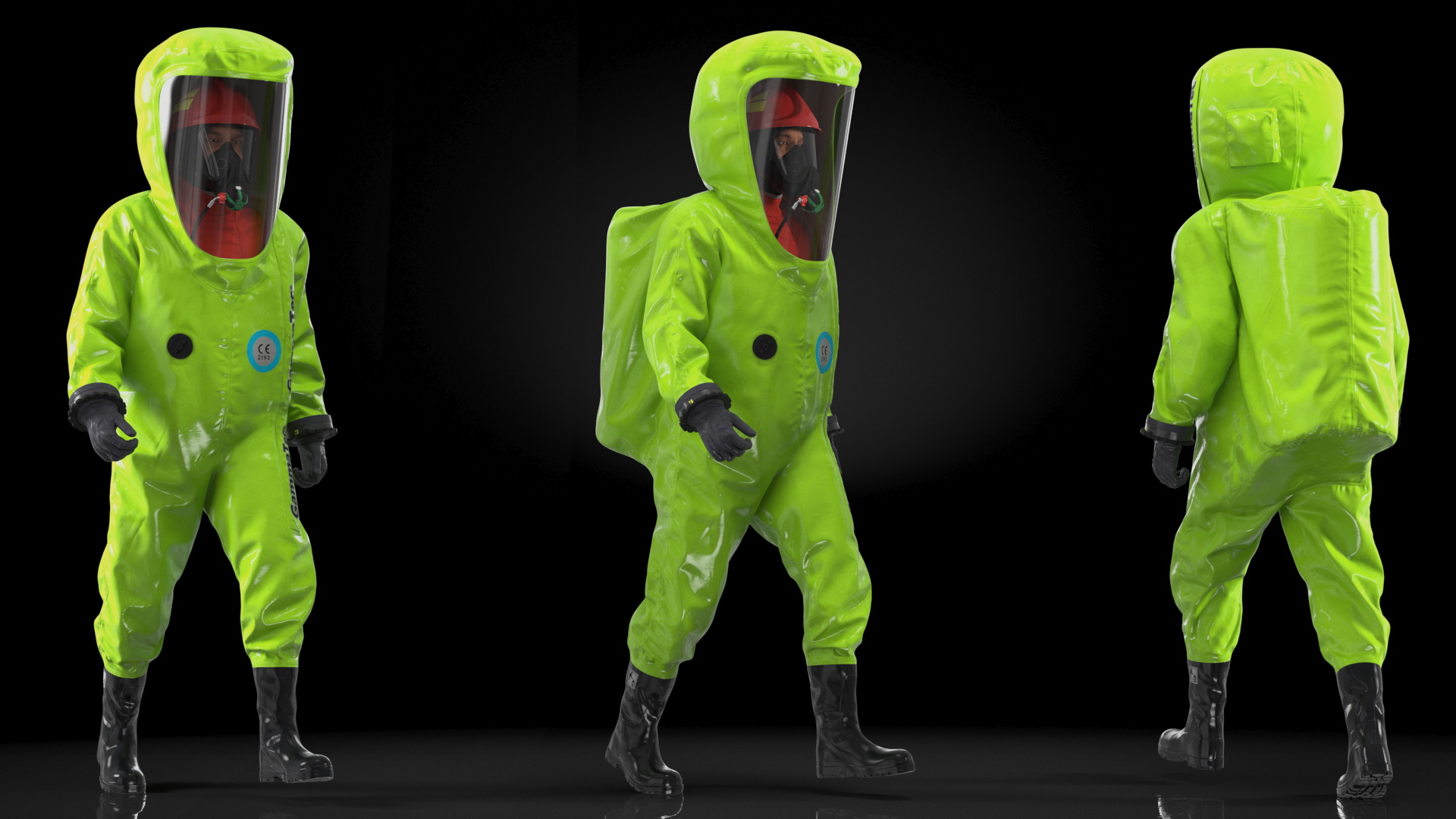 3D Heavy Duty Chemical Protective Suit Green Rigged model