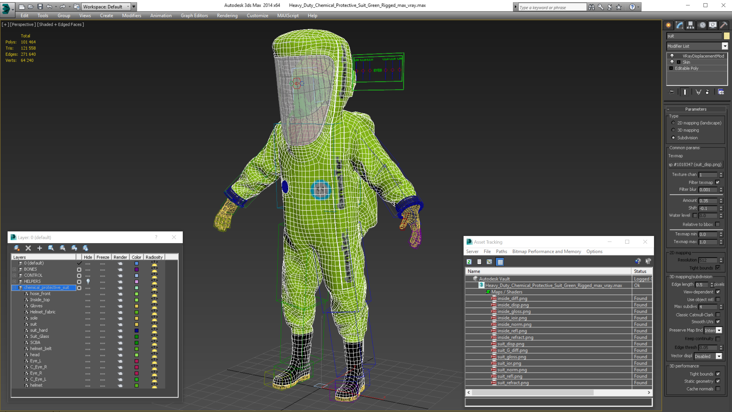3D Heavy Duty Chemical Protective Suit Green Rigged model