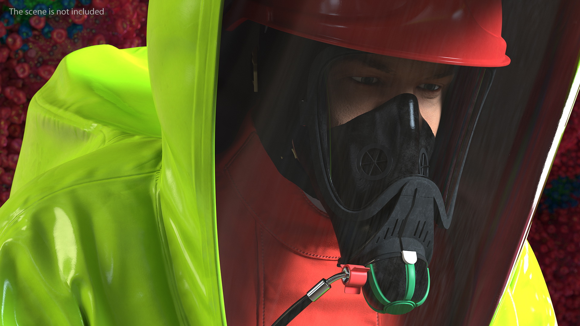 3D Heavy Duty Chemical Protective Suit Green Rigged model