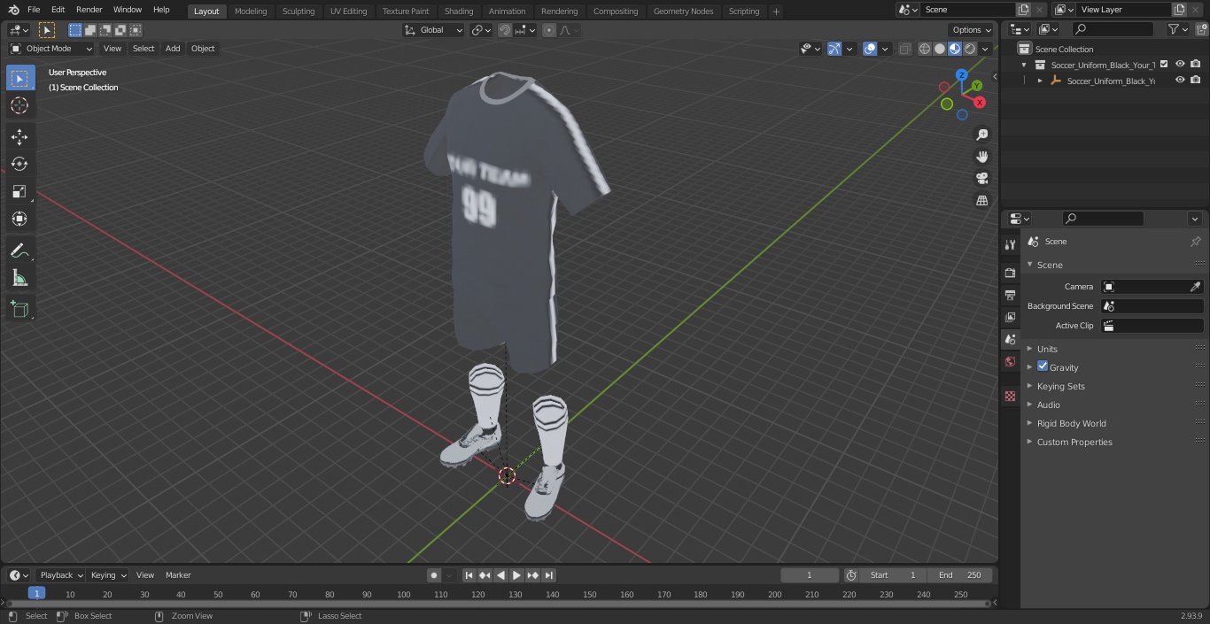 3D model Soccer Uniform Black Your Team