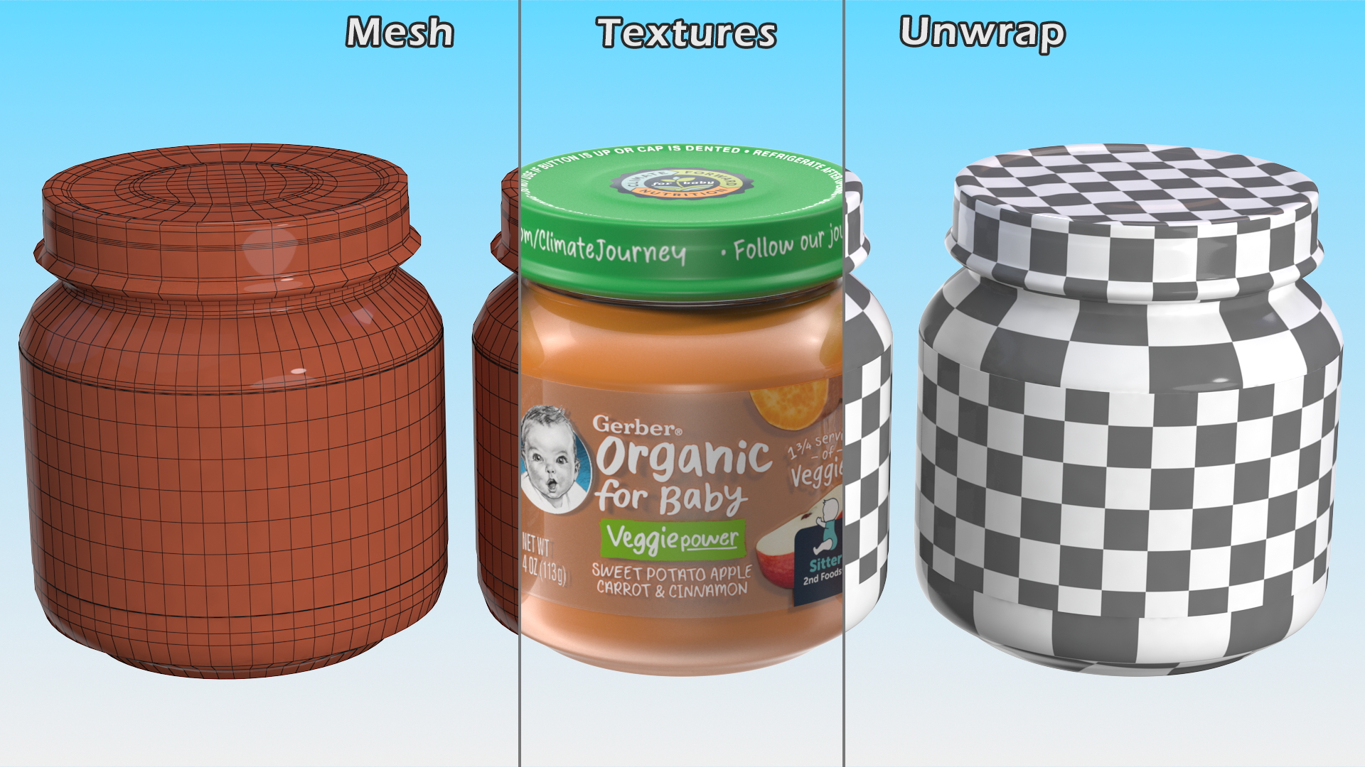 Carrot Baby Food Jar Gerber 113g 3D