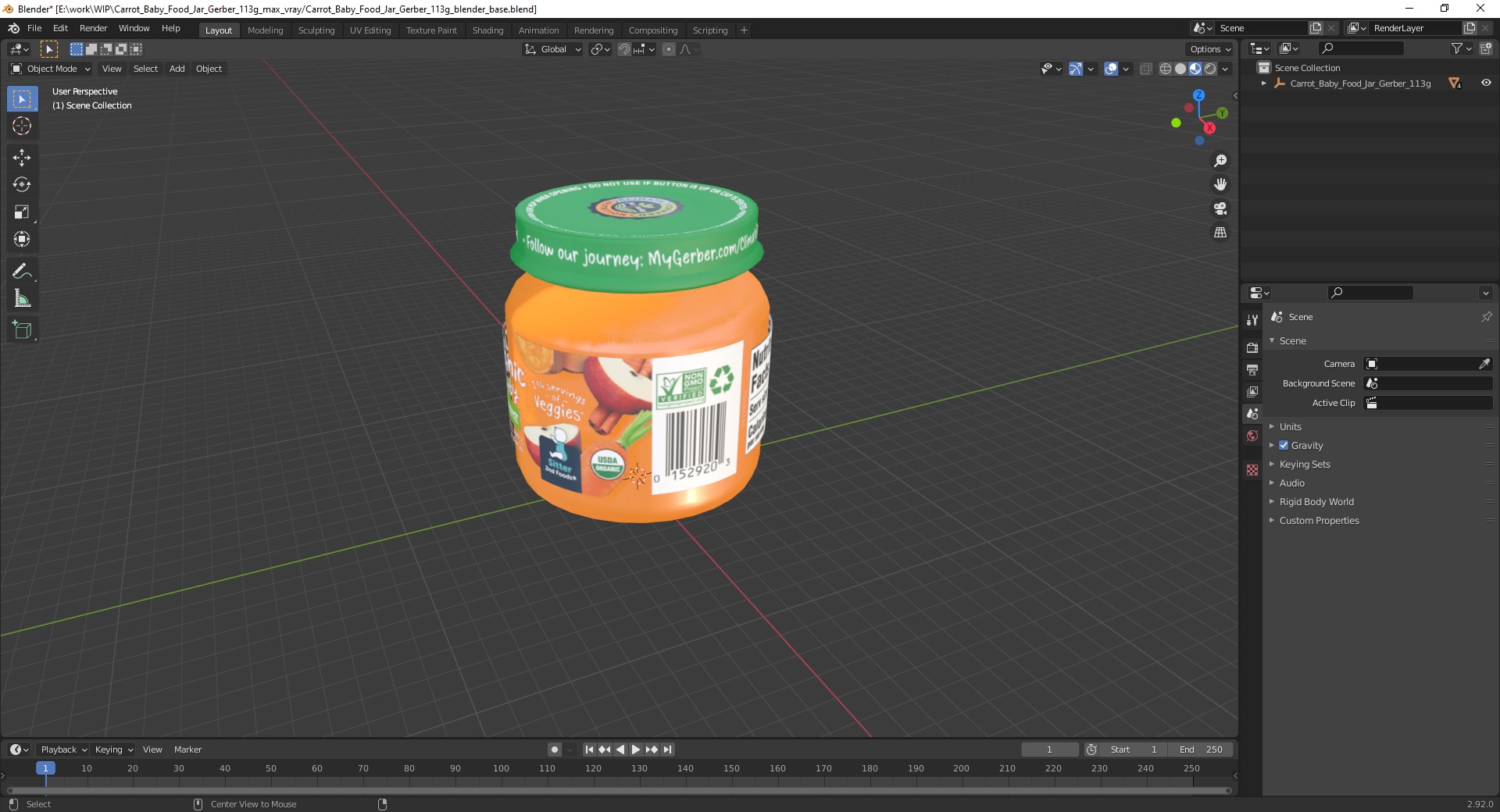 Carrot Baby Food Jar Gerber 113g 3D