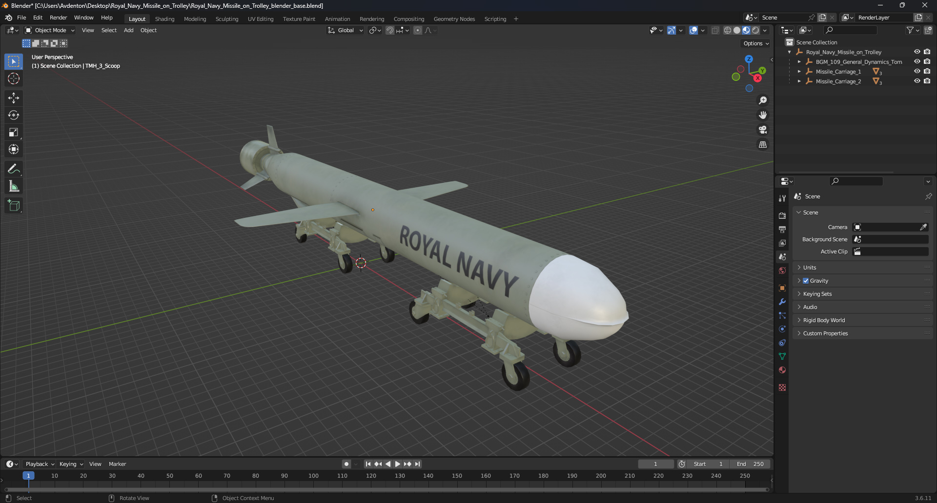 Royal Navy Missile on Trolley 3D model