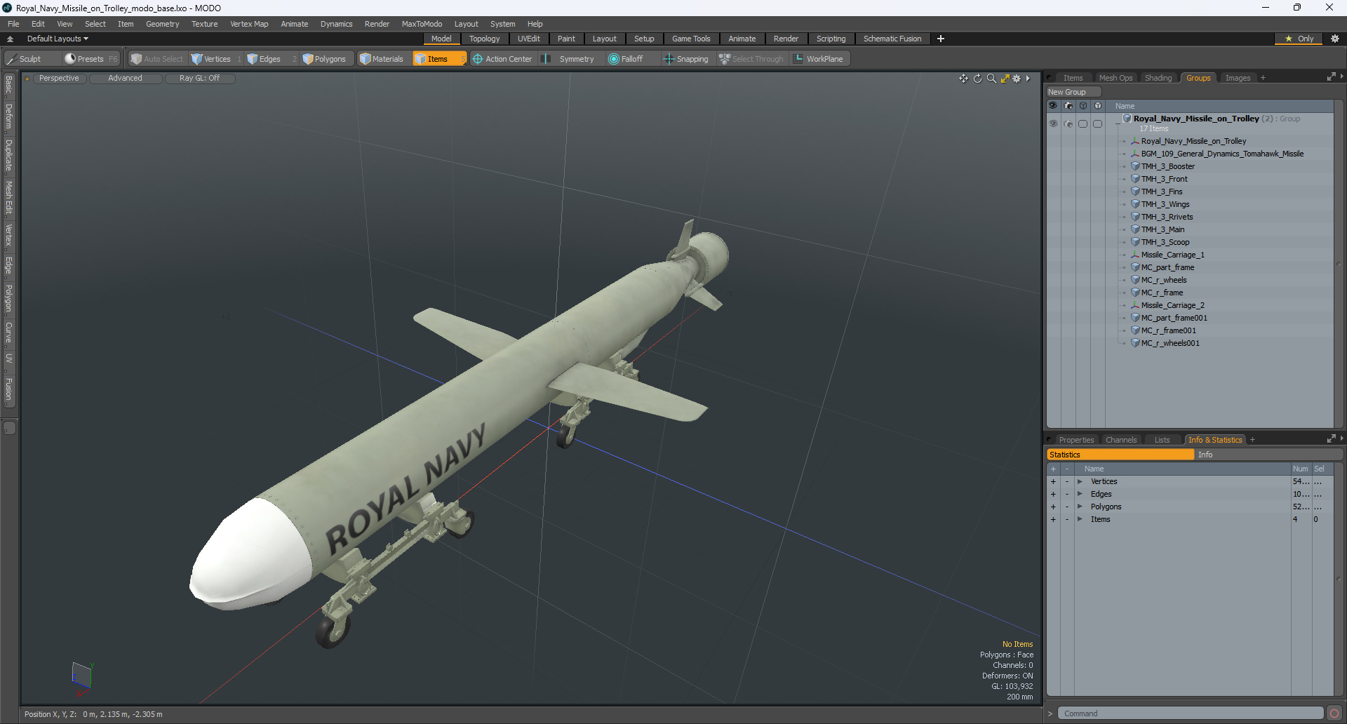 Royal Navy Missile on Trolley 3D model