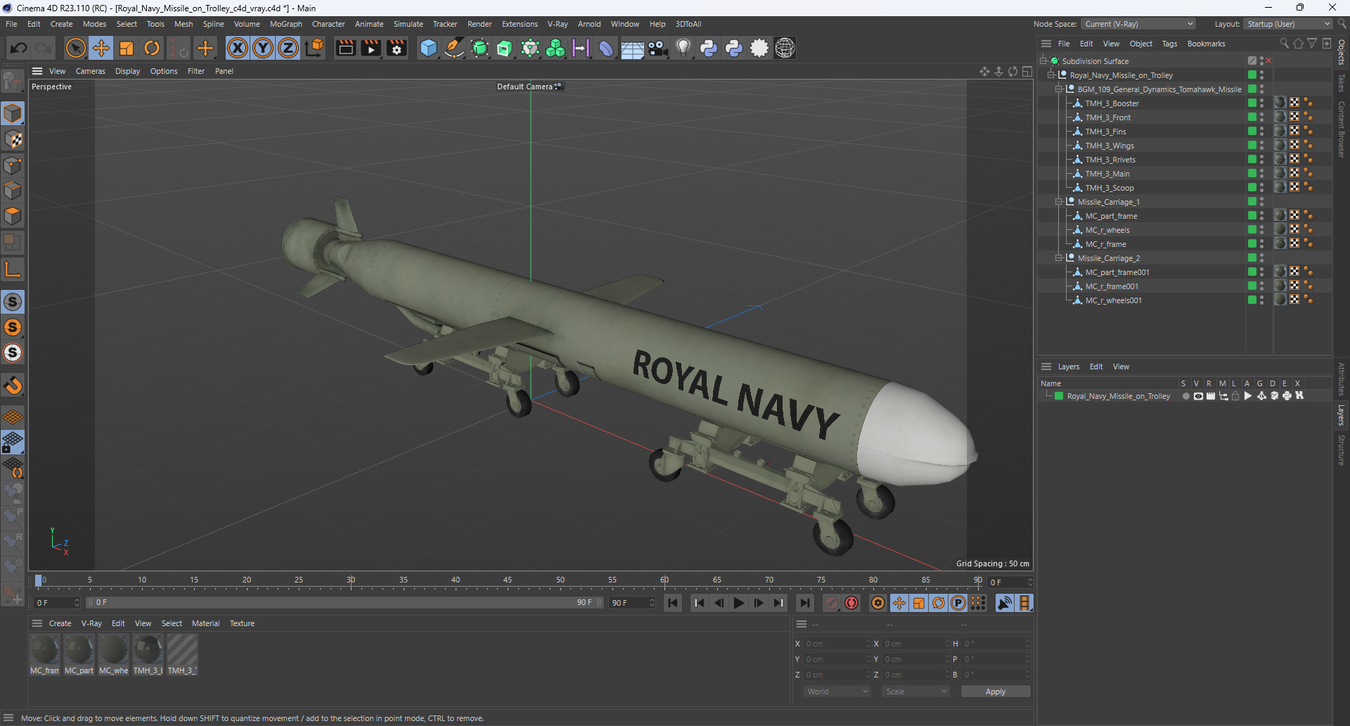 Royal Navy Missile on Trolley 3D model