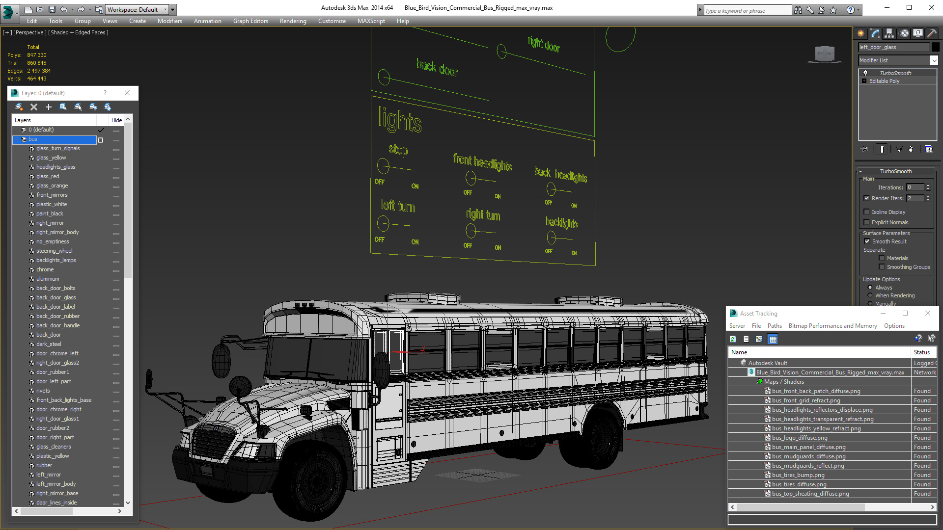 3D Blue Bird Vision Commercial Bus Rigged model