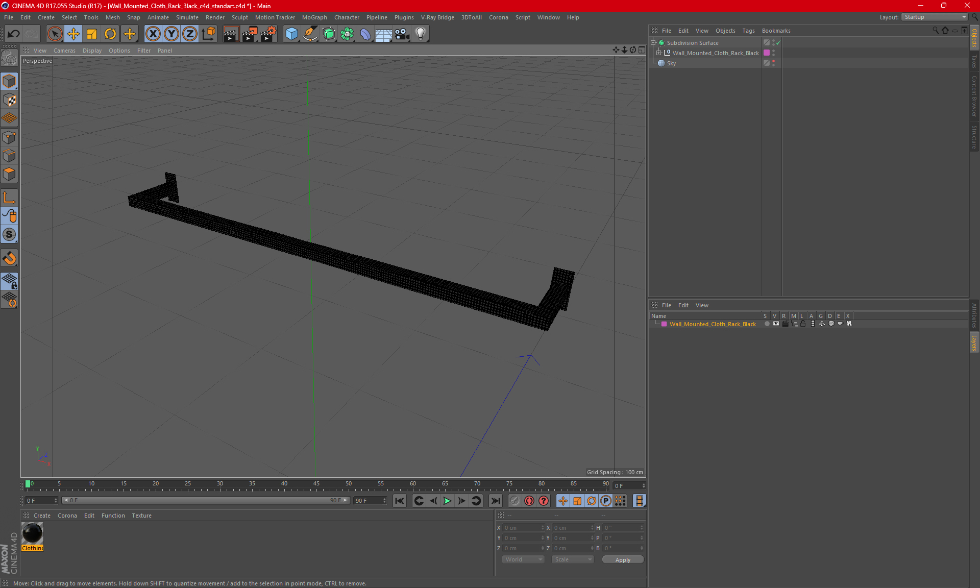 Wall Mounted Cloth Rack Black 3D model