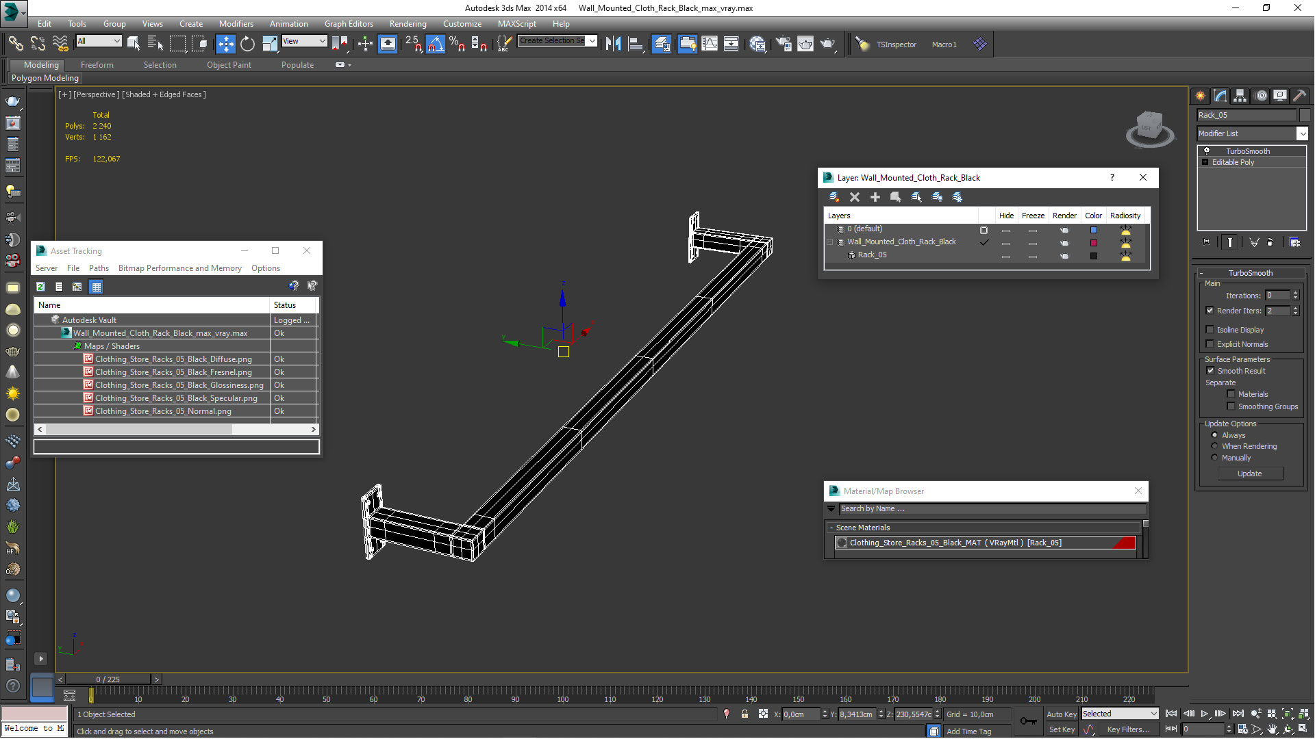 Wall Mounted Cloth Rack Black 3D model
