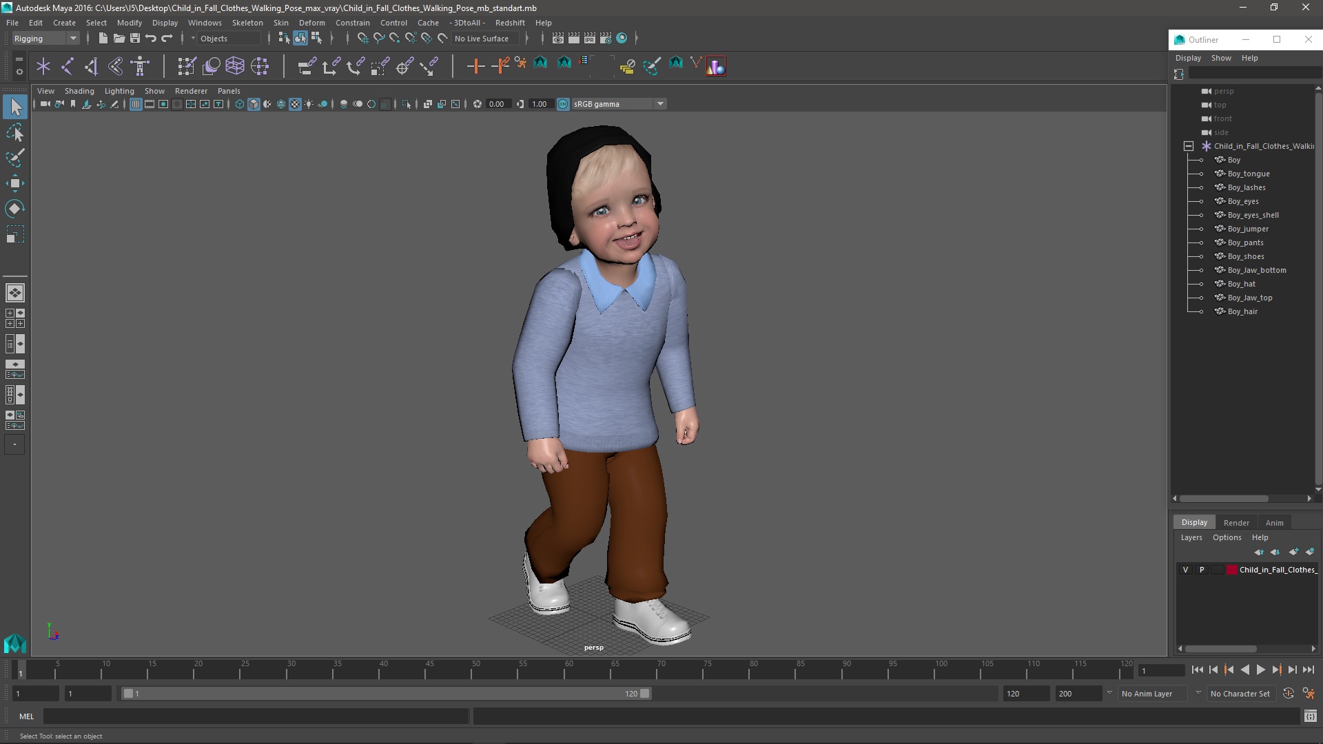 Child in Fall Clothes Walking Pose 3D model