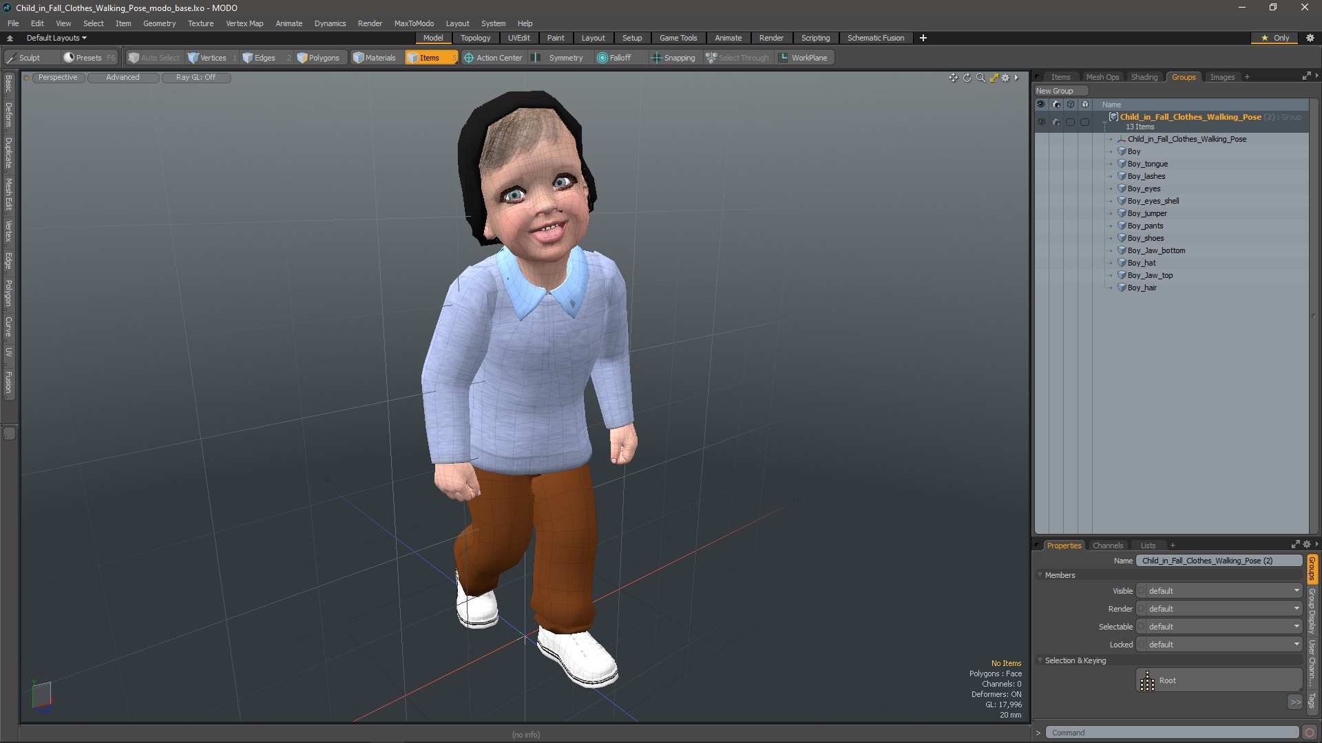 Child in Fall Clothes Walking Pose 3D model