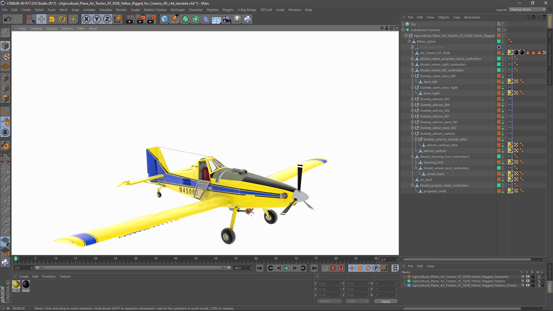 3D Agricultural Plane Air Tractor AT 502B Yellow Rigged for Cinema 4D