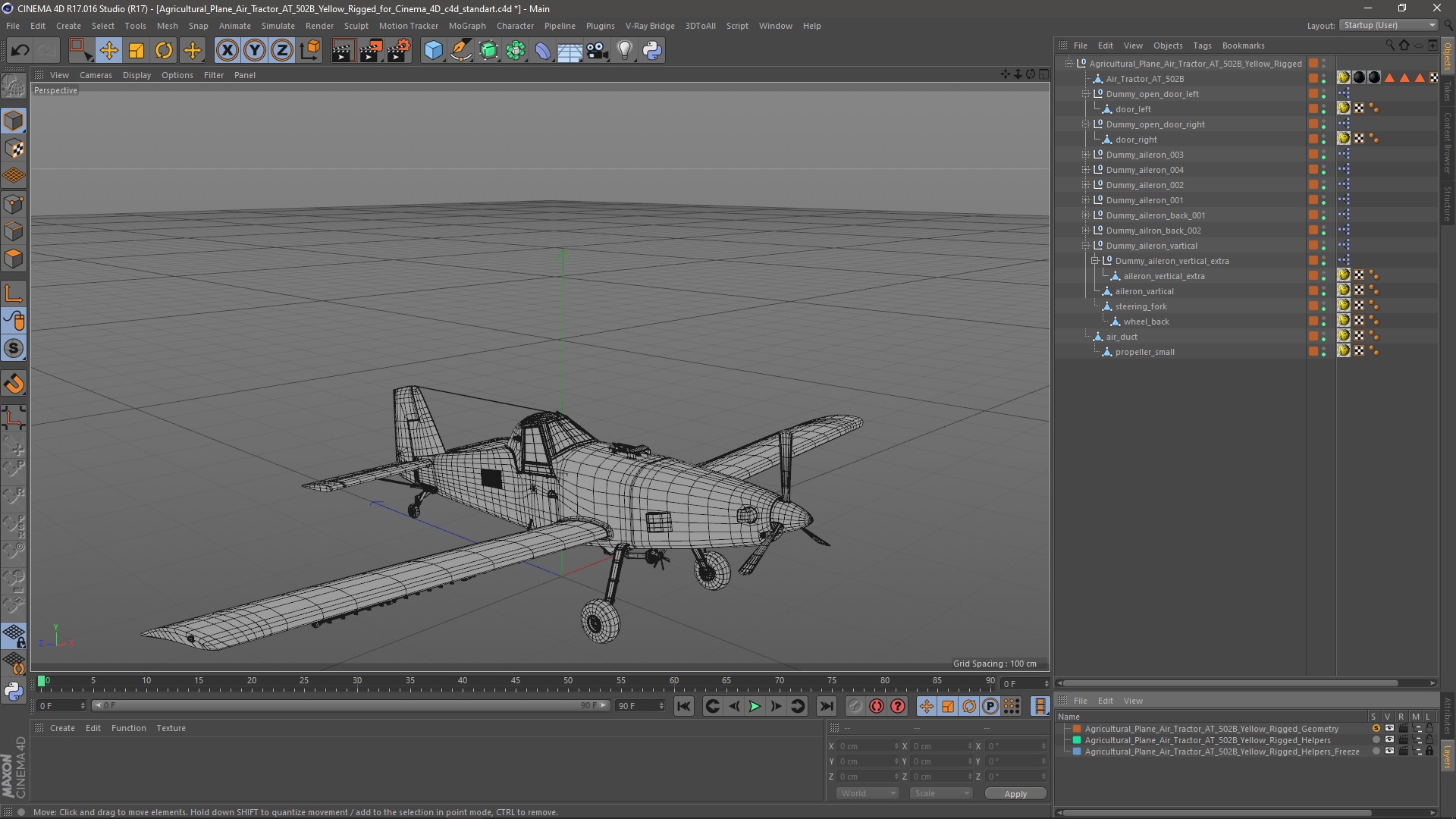 3D Agricultural Plane Air Tractor AT 502B Yellow Rigged for Cinema 4D