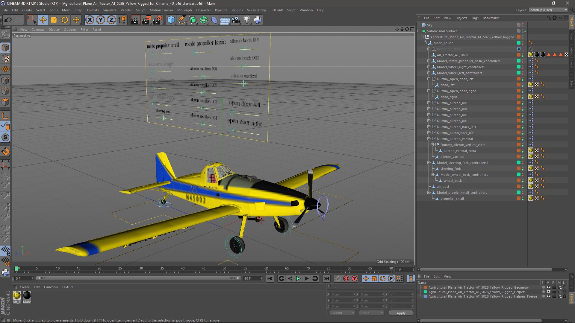 3D Agricultural Plane Air Tractor AT 502B Yellow Rigged for Cinema 4D