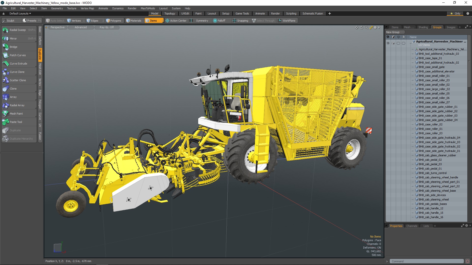 Agricultural Harvester Machinery Yellow 3D model