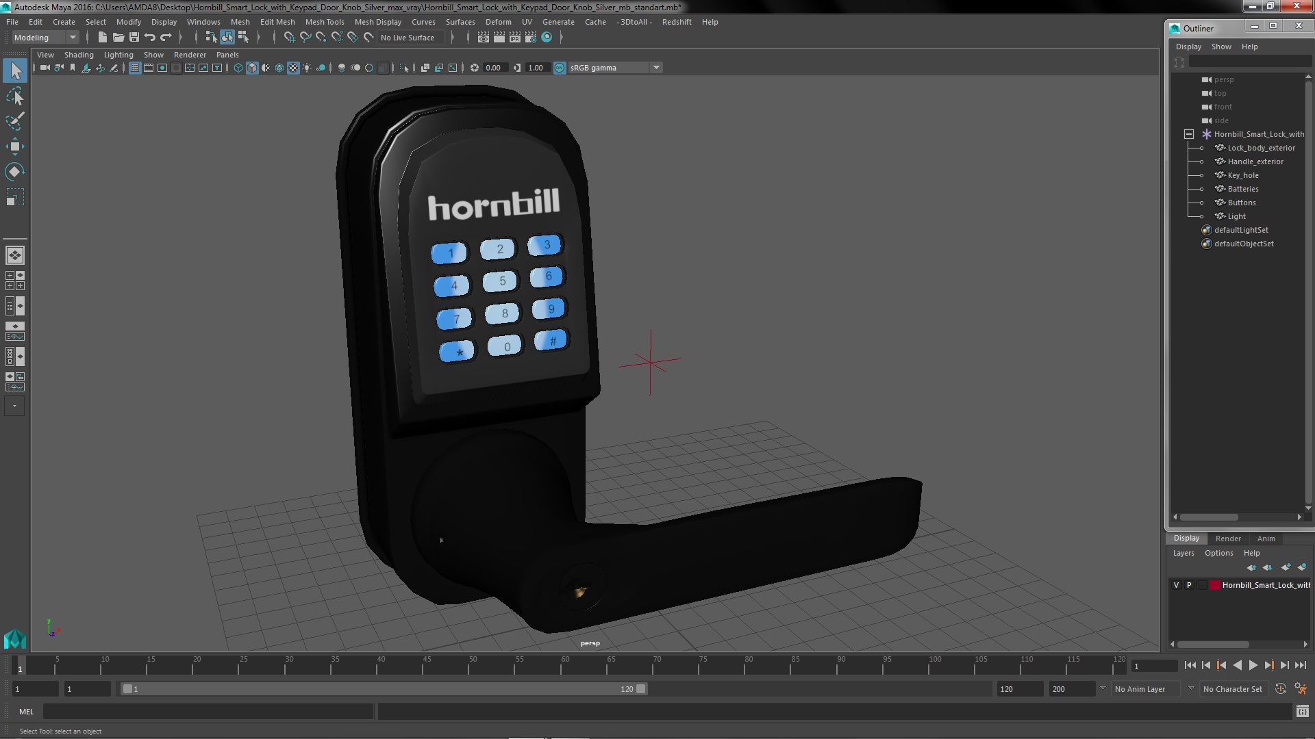 3D Hornbill Smart Lock with Keypad Door Knob Silver model