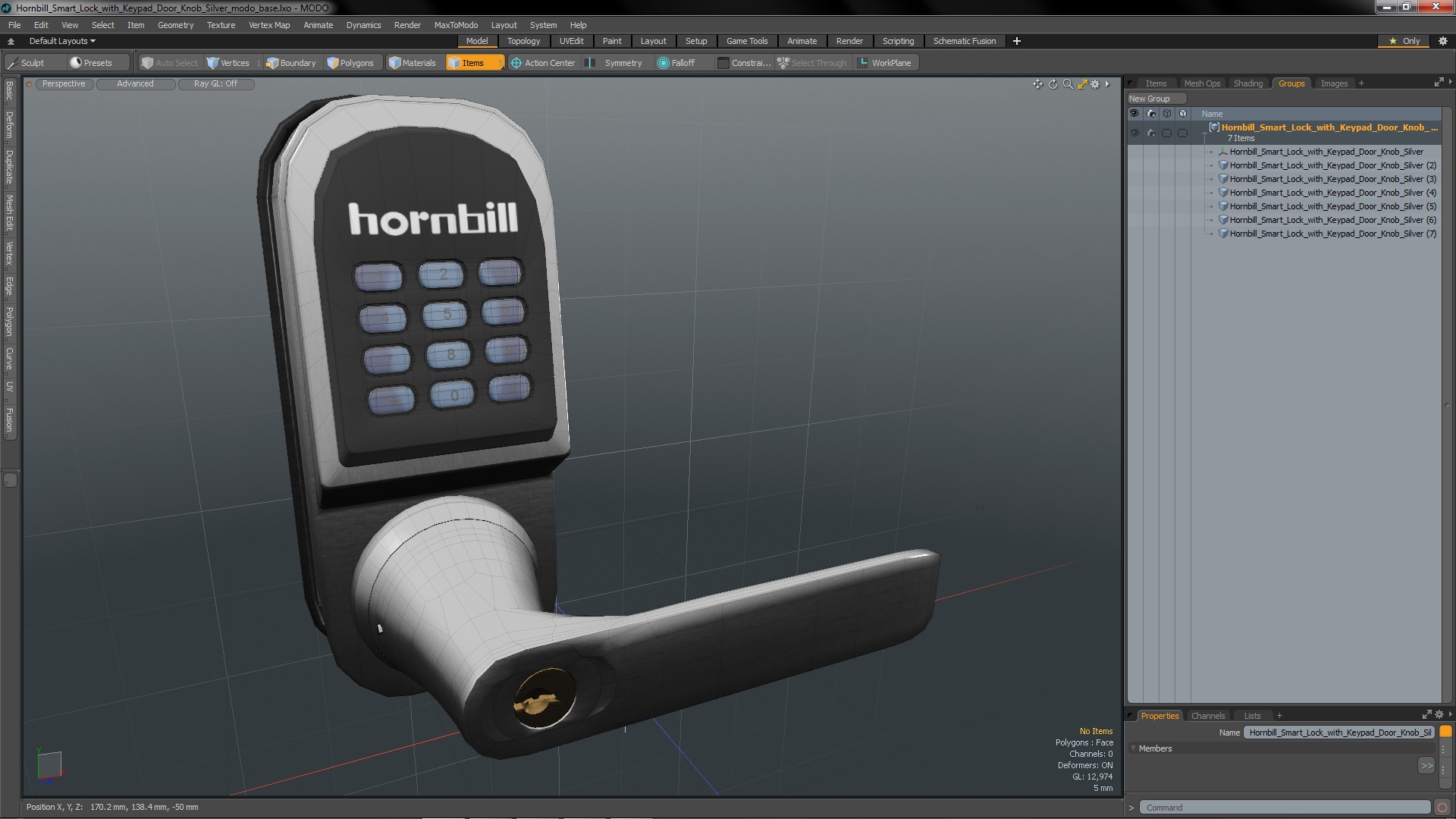 3D Hornbill Smart Lock with Keypad Door Knob Silver model