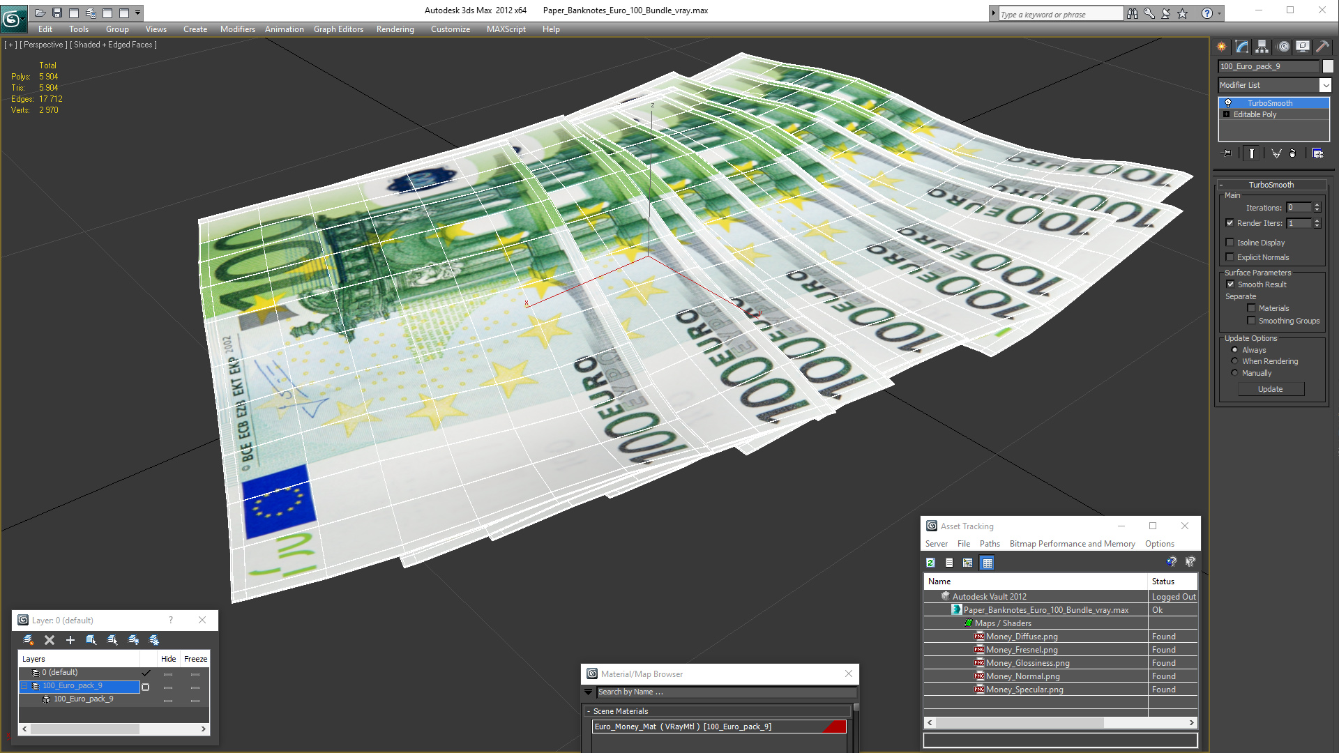 3D Paper Banknotes Euro 100 Bundle