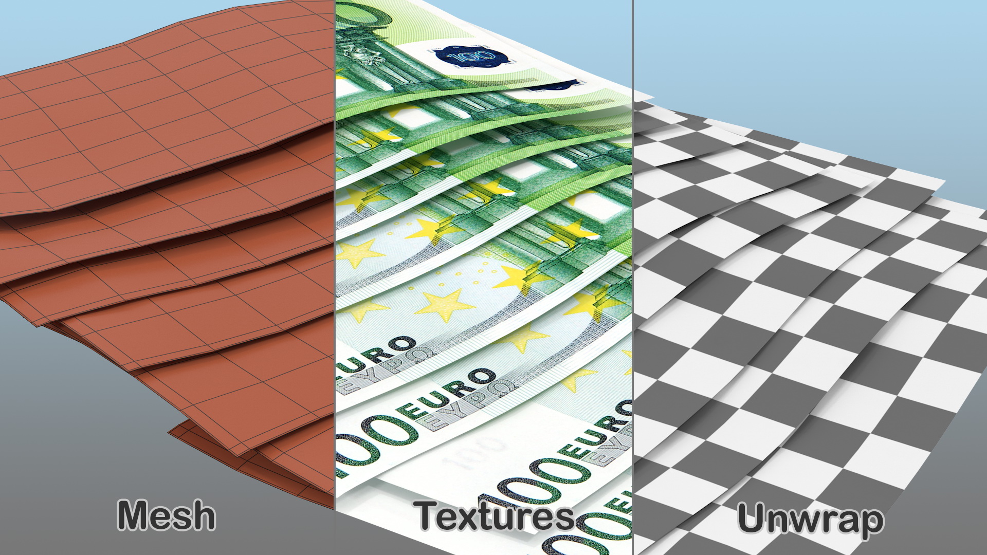 3D Paper Banknotes Euro 100 Bundle