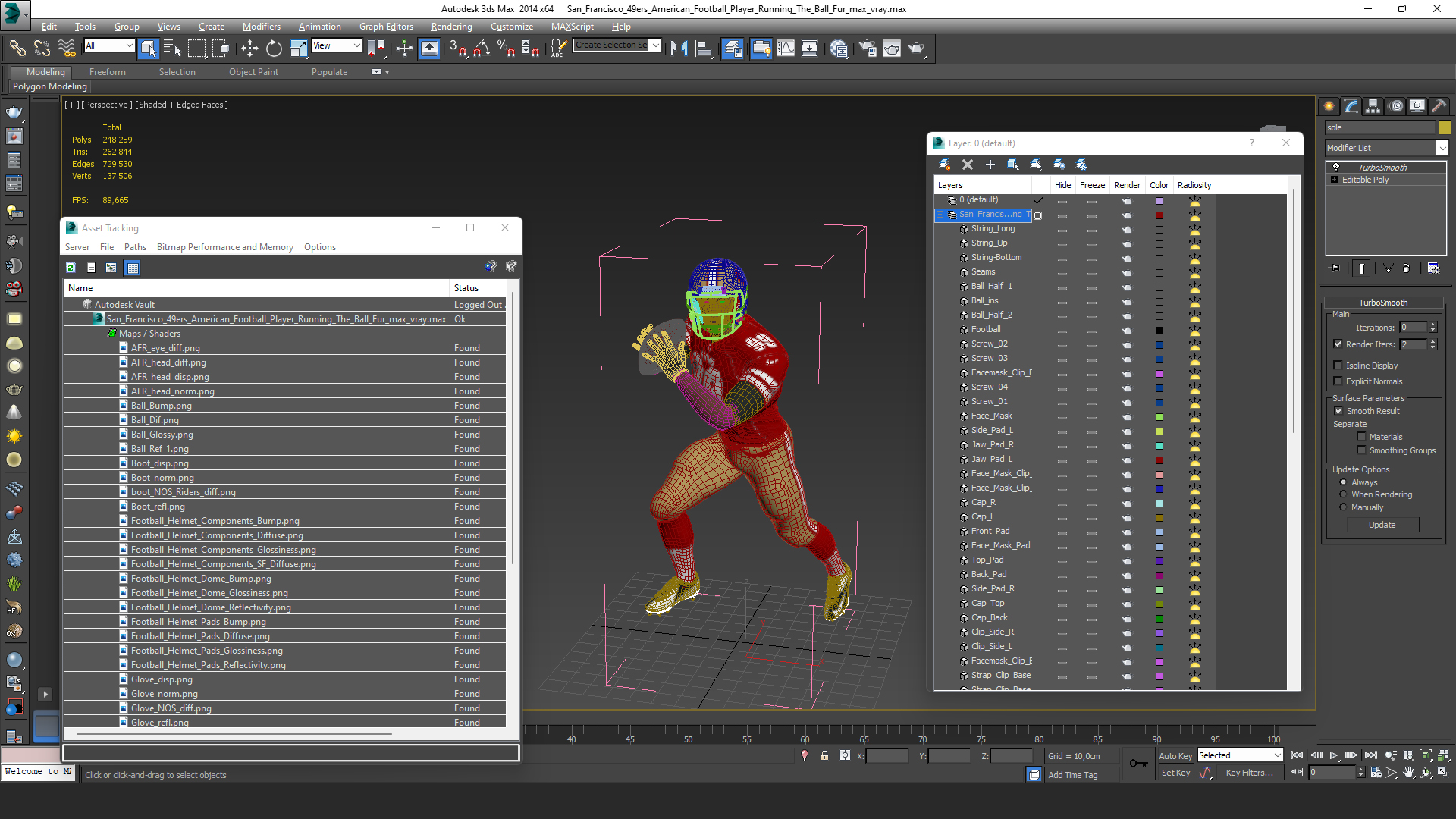 3D model San Francisco 49ers American Football Player Running The Ball Fur