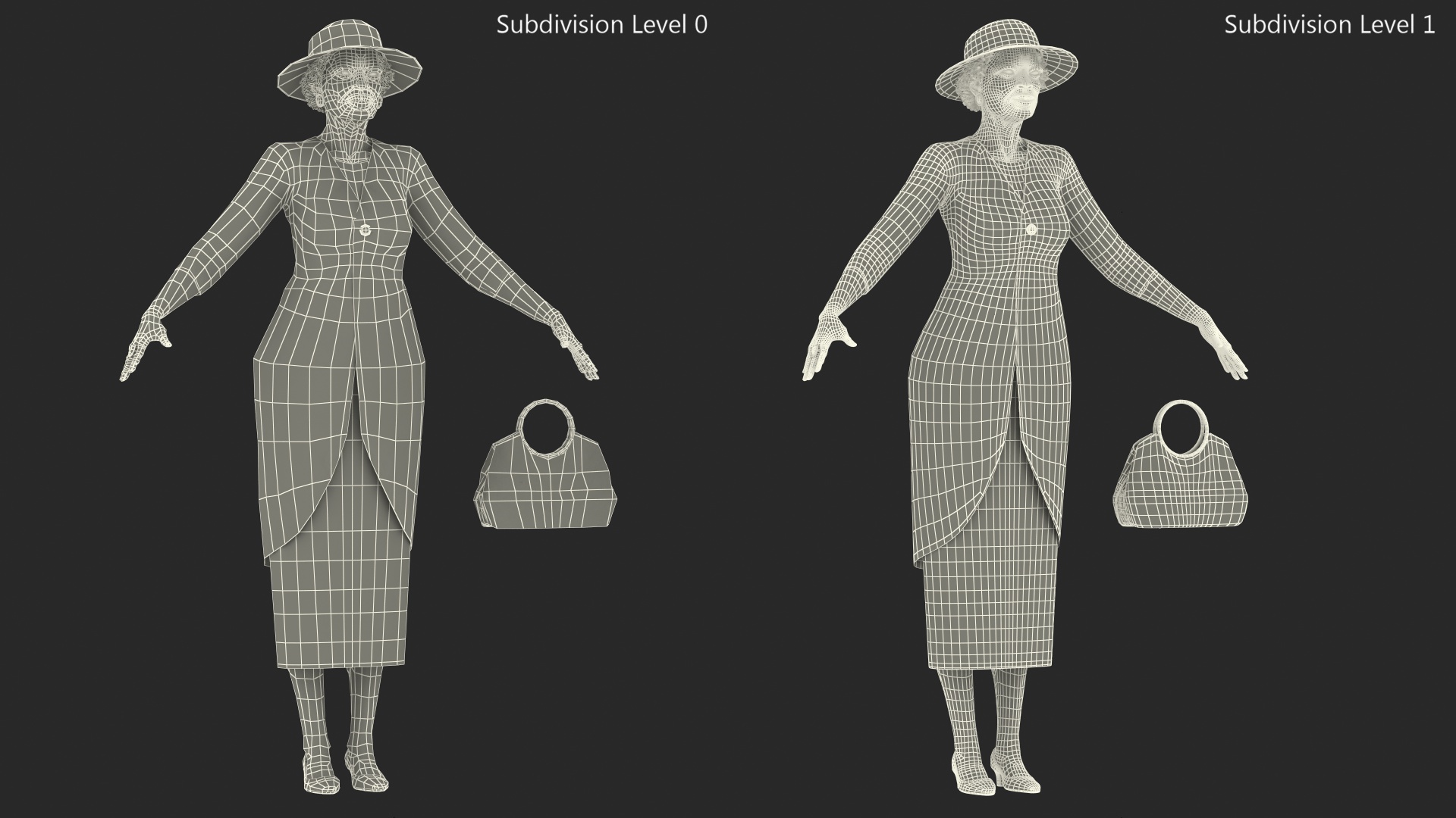 3D Afro American Elderly Woman Formal Wear Rigged