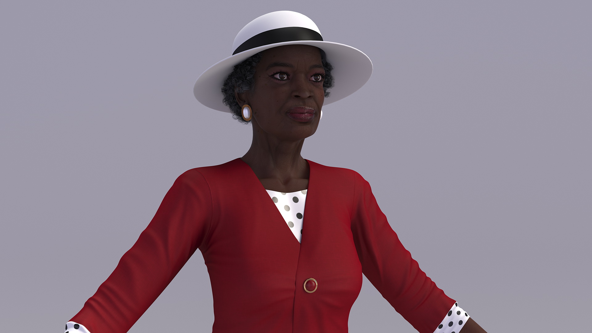 3D Afro American Elderly Woman Formal Wear Rigged