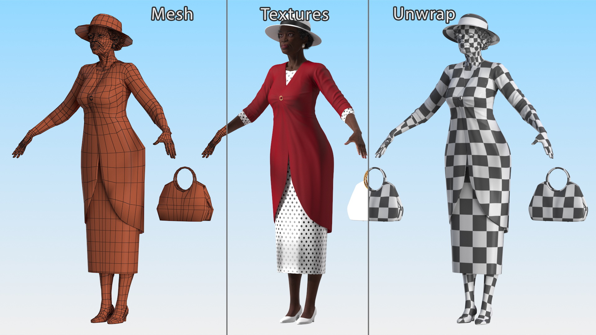 3D Afro American Elderly Woman Formal Wear Rigged
