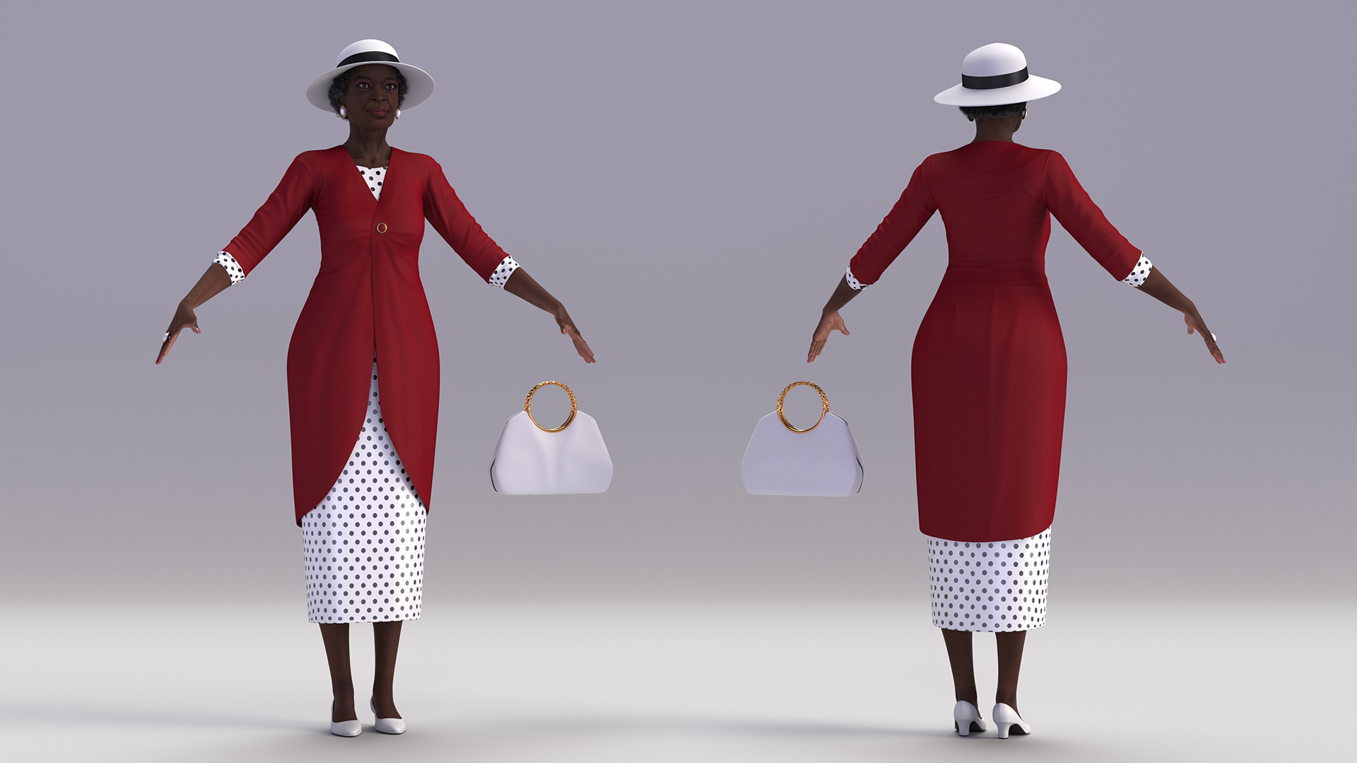3D Afro American Elderly Woman Formal Wear Rigged