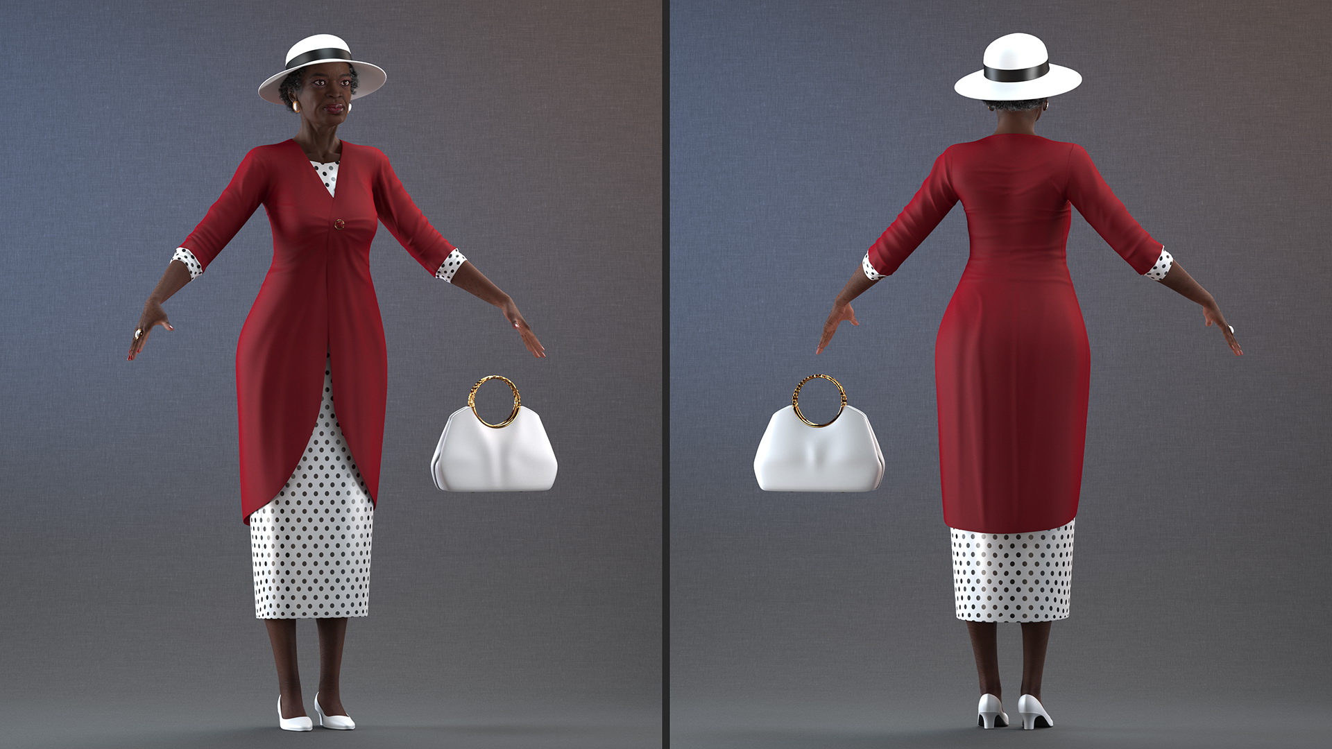 3D Afro American Elderly Woman Formal Wear Rigged