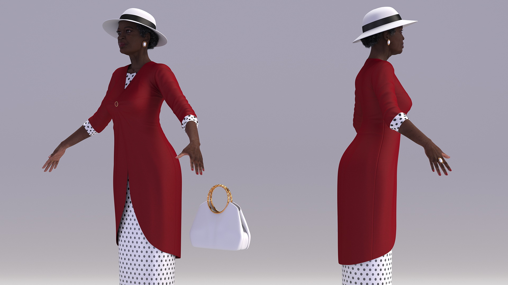 3D Afro American Elderly Woman Formal Wear Rigged