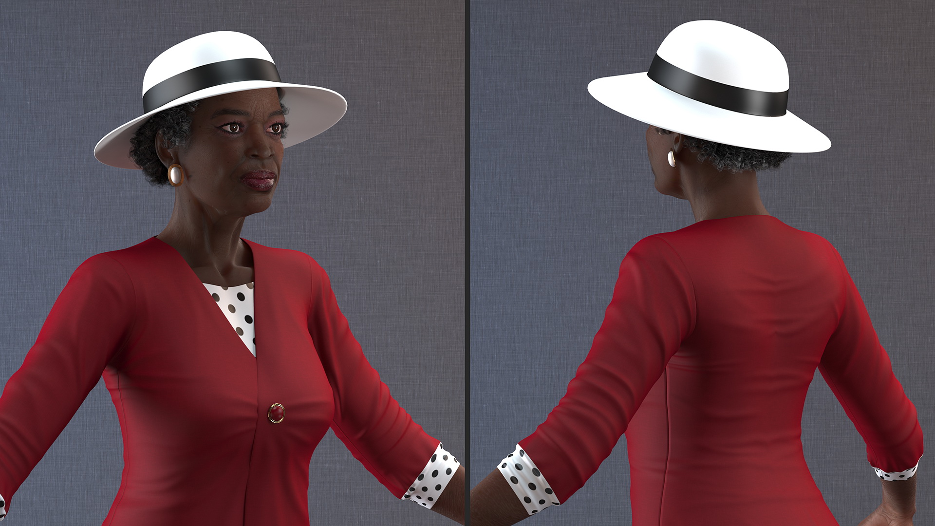 3D Afro American Elderly Woman Formal Wear Rigged