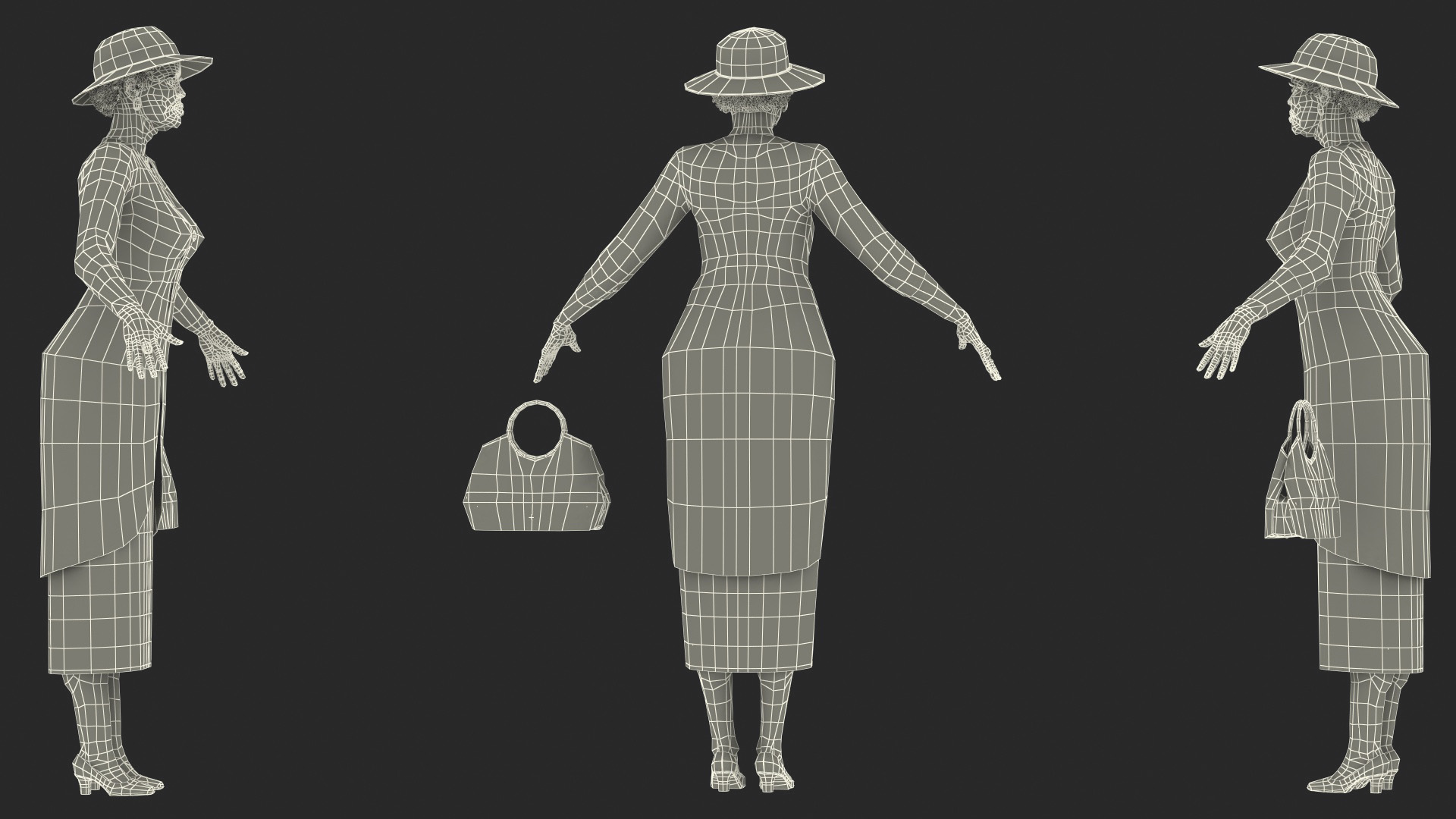 3D Afro American Elderly Woman Formal Wear Rigged
