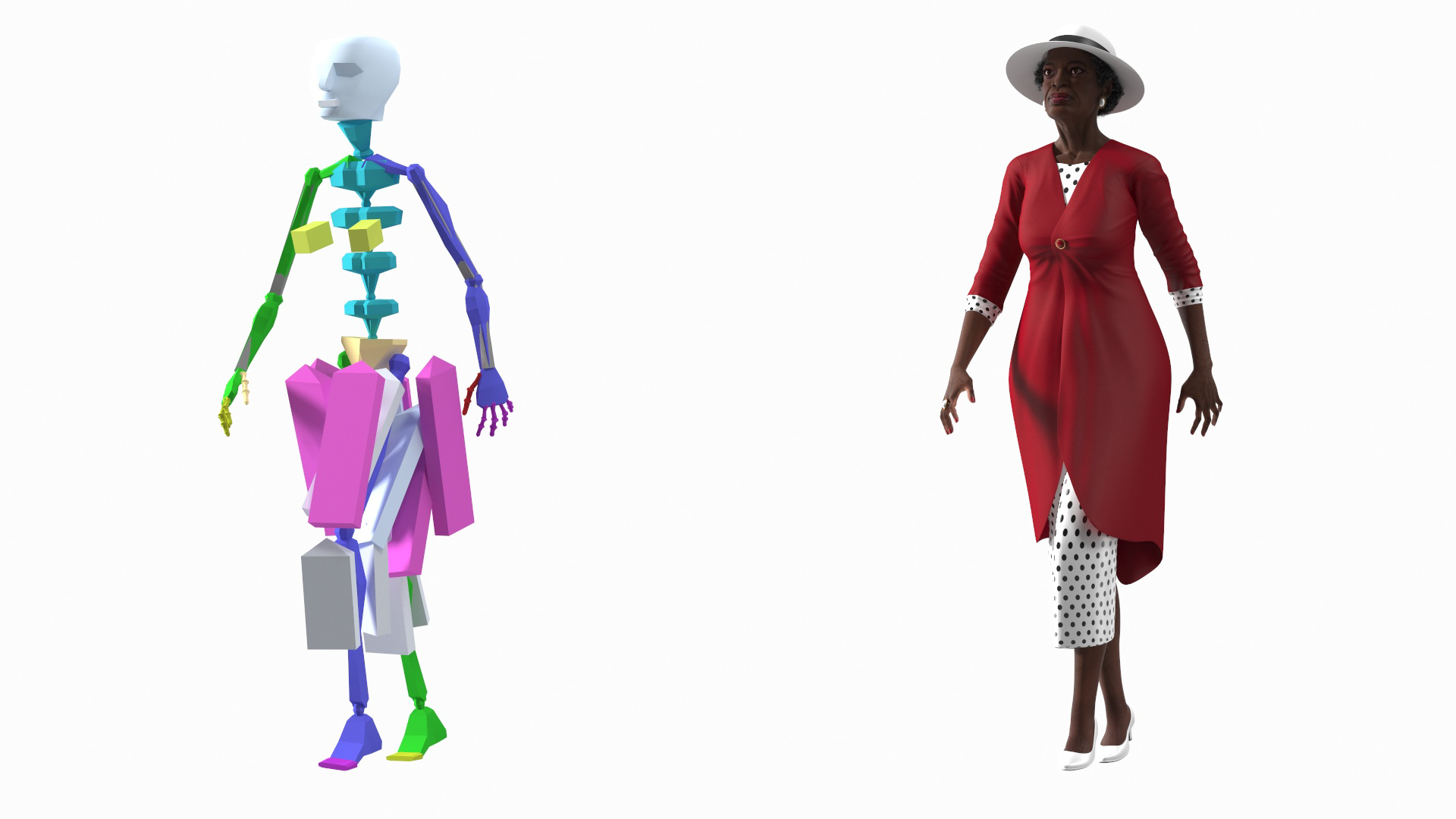 3D Afro American Elderly Woman Formal Wear Rigged