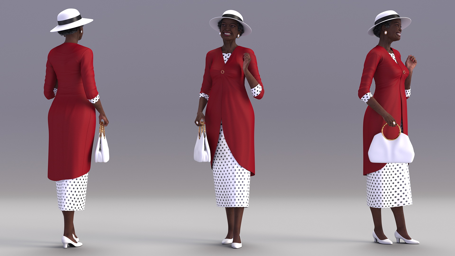 3D Afro American Elderly Woman Formal Wear Rigged