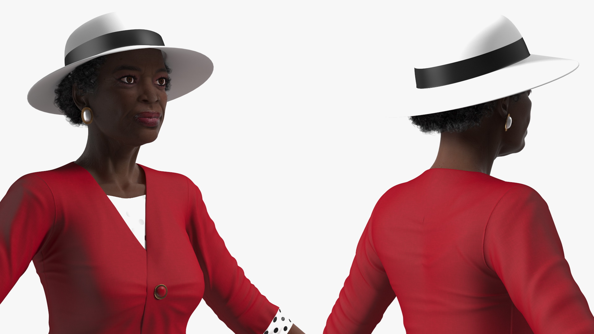 3D Afro American Elderly Woman Formal Wear Rigged