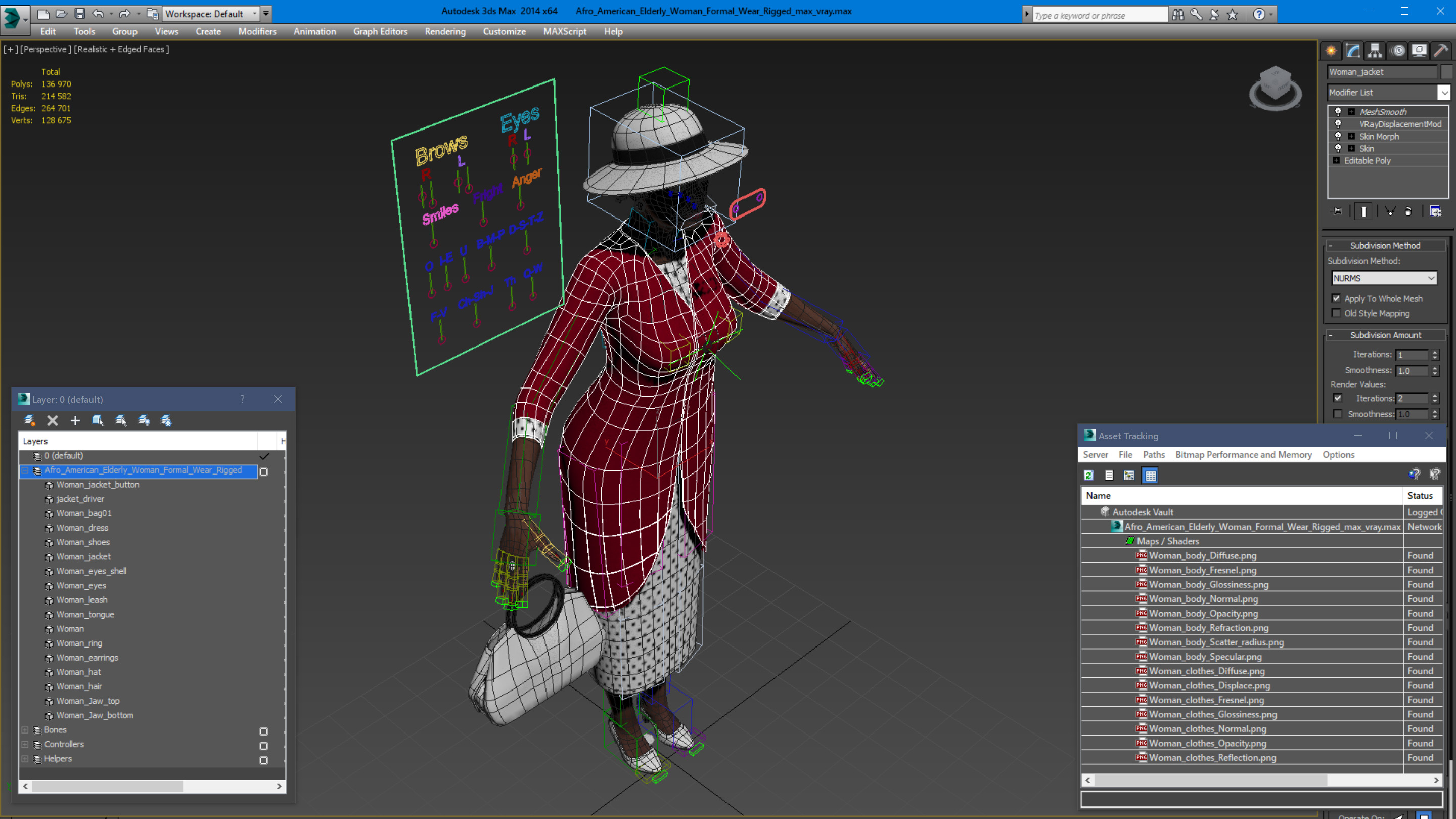 3D Afro American Elderly Woman Formal Wear Rigged