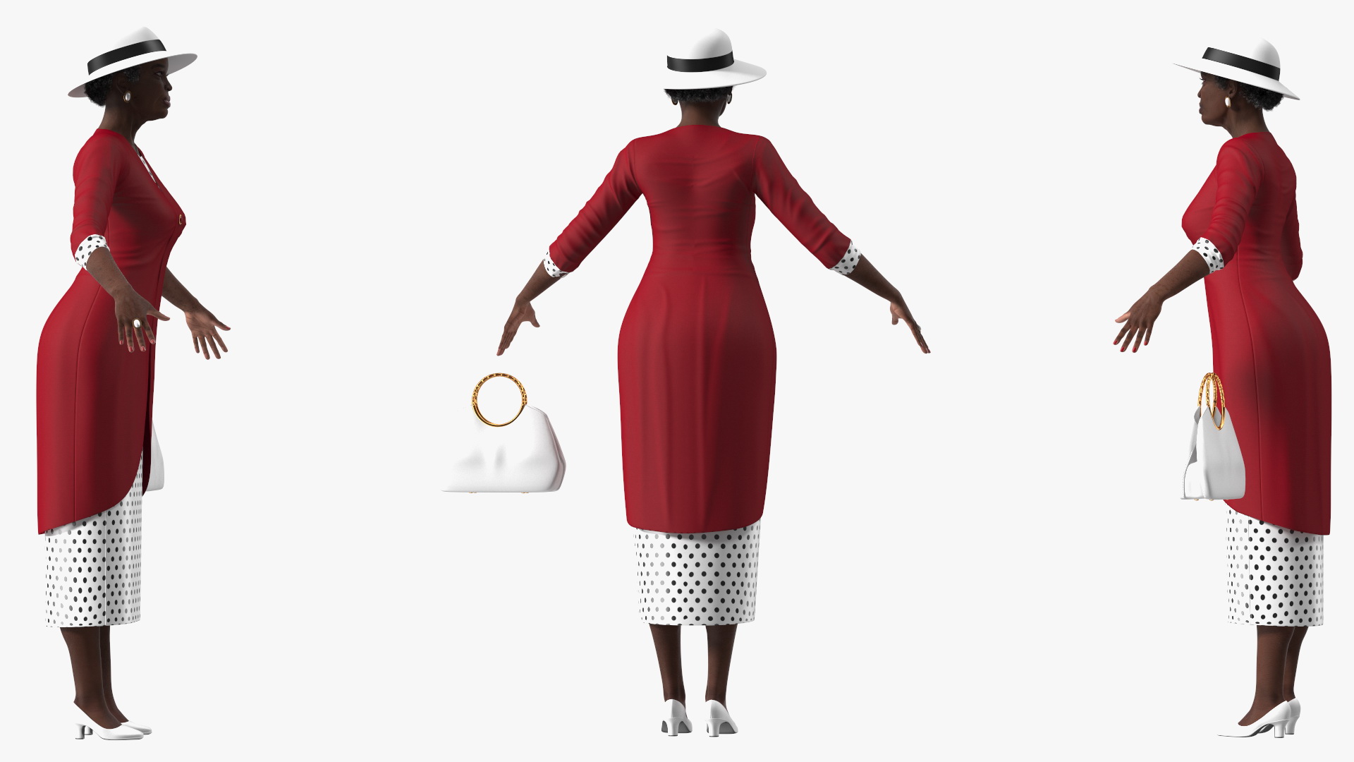 3D Afro American Elderly Woman Formal Wear Rigged