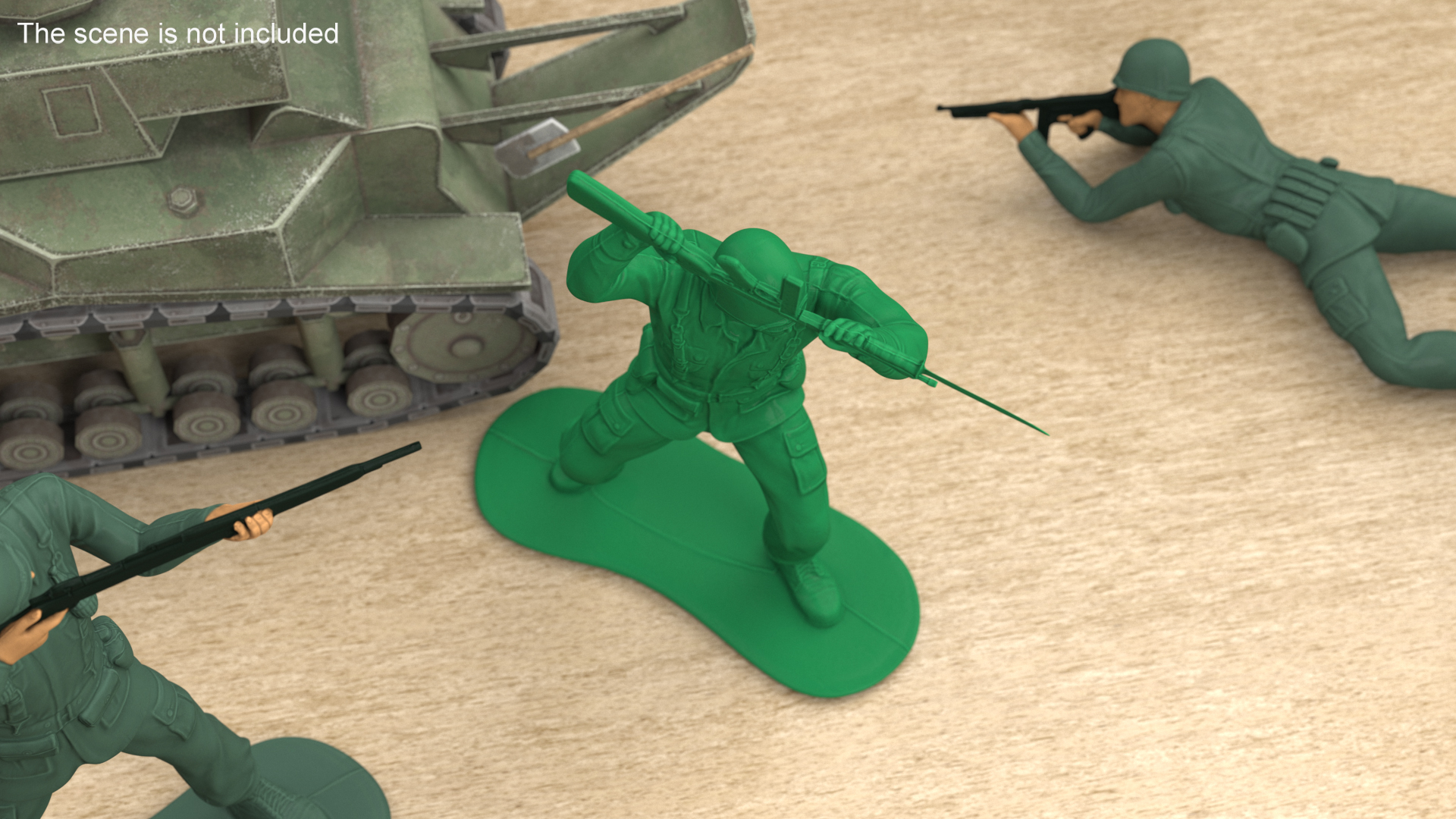 3D Green Plastic Toy Soldier with Rifle and Bayonet model