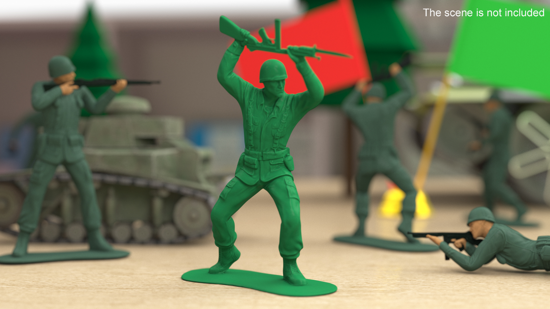 3D Green Plastic Toy Soldier with Rifle and Bayonet model